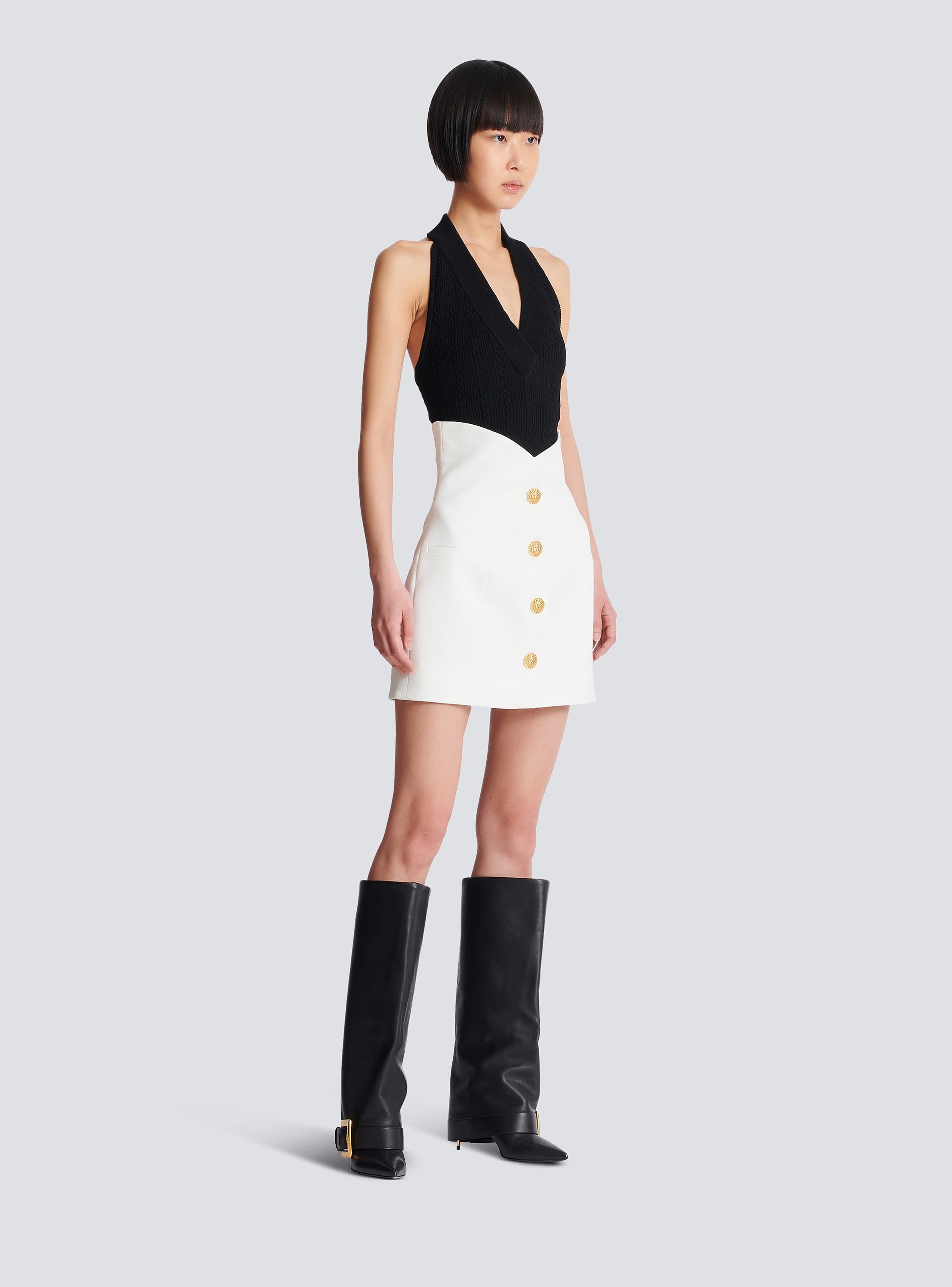 Double crepe tulip skirt with buttons white - Women | BALMAIN