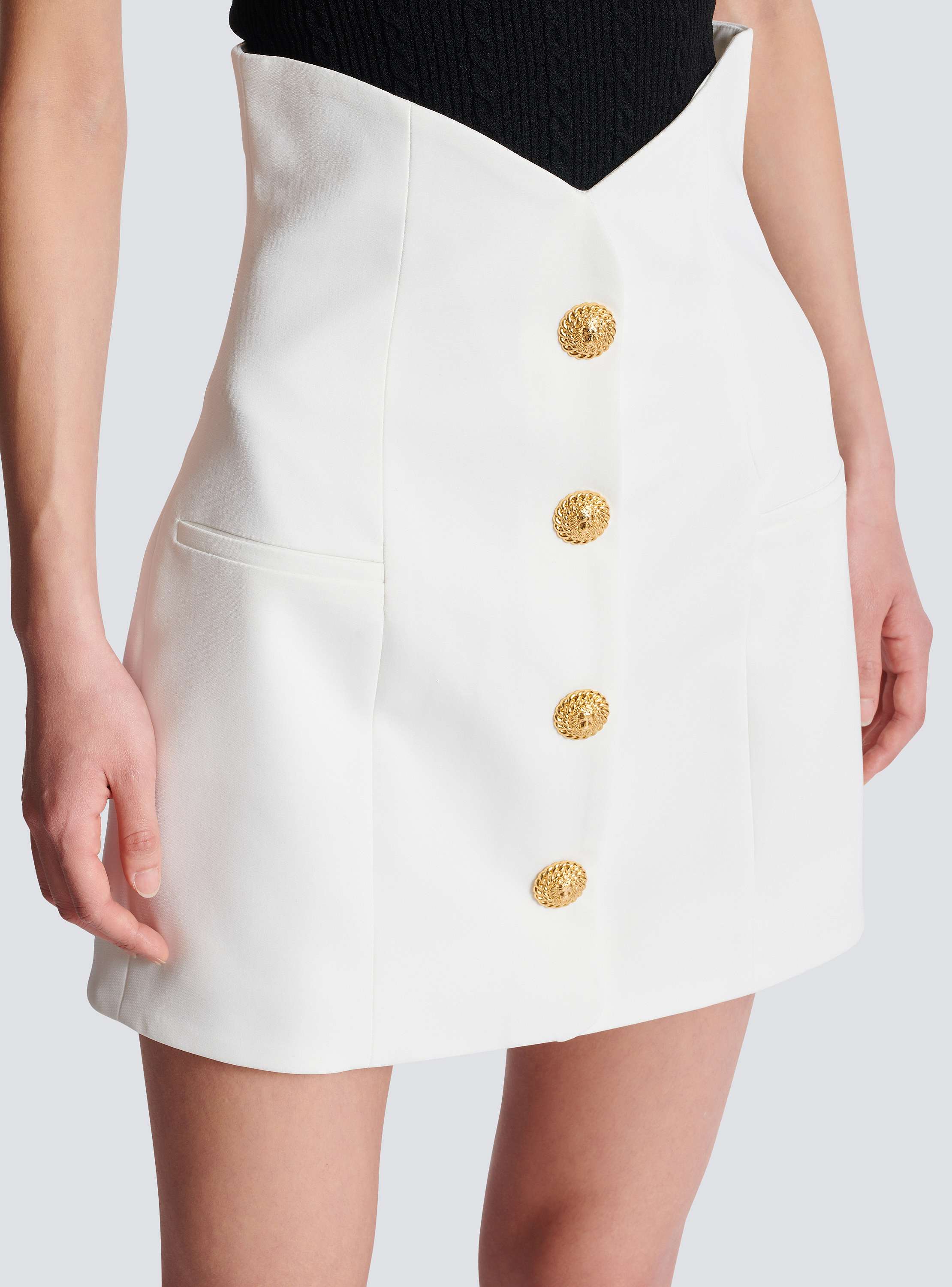 Double crepe tulip skirt with buttons white - Women | BALMAIN