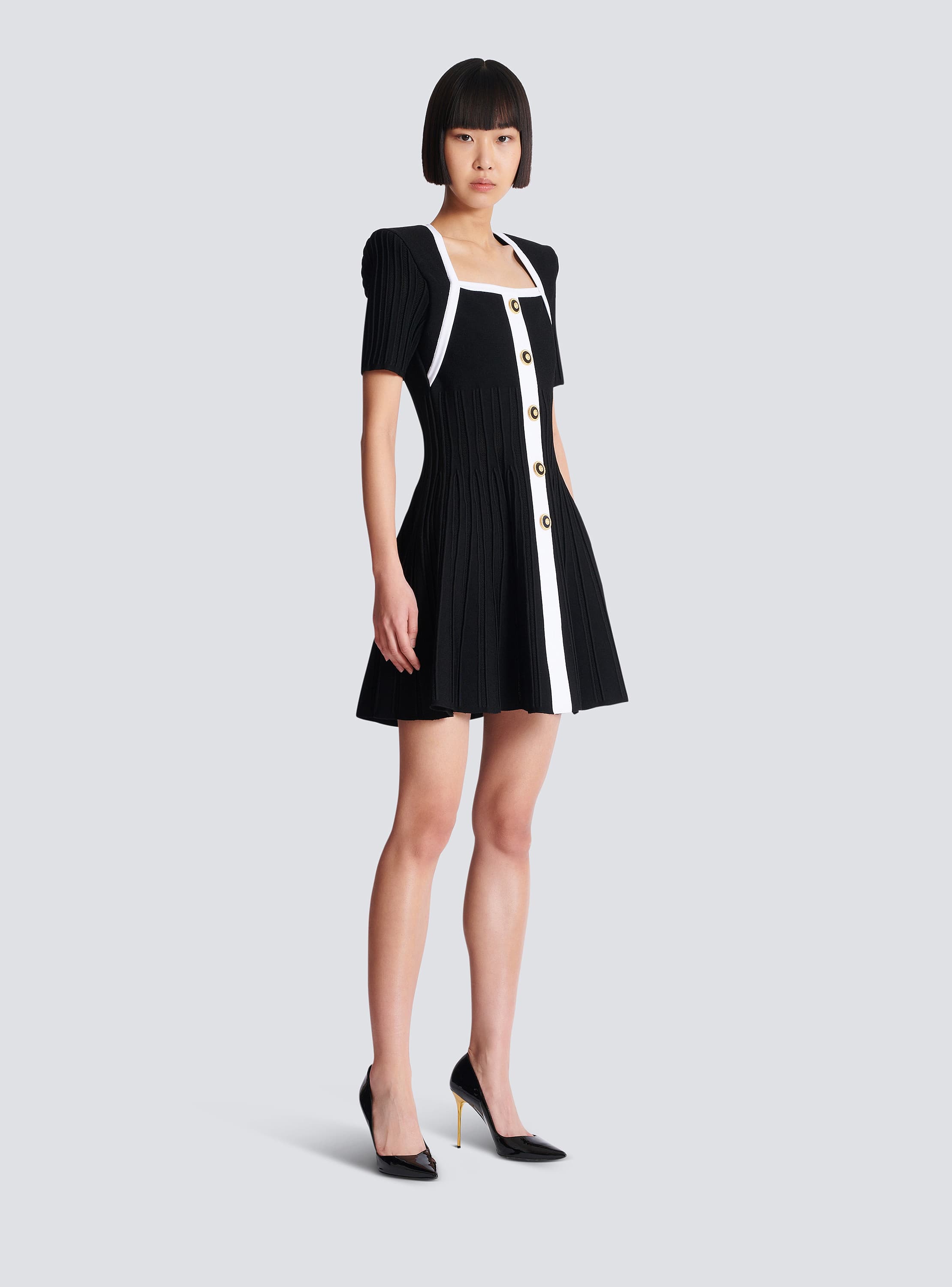 Two-tone A-line knit dress black - Women | BALMAIN