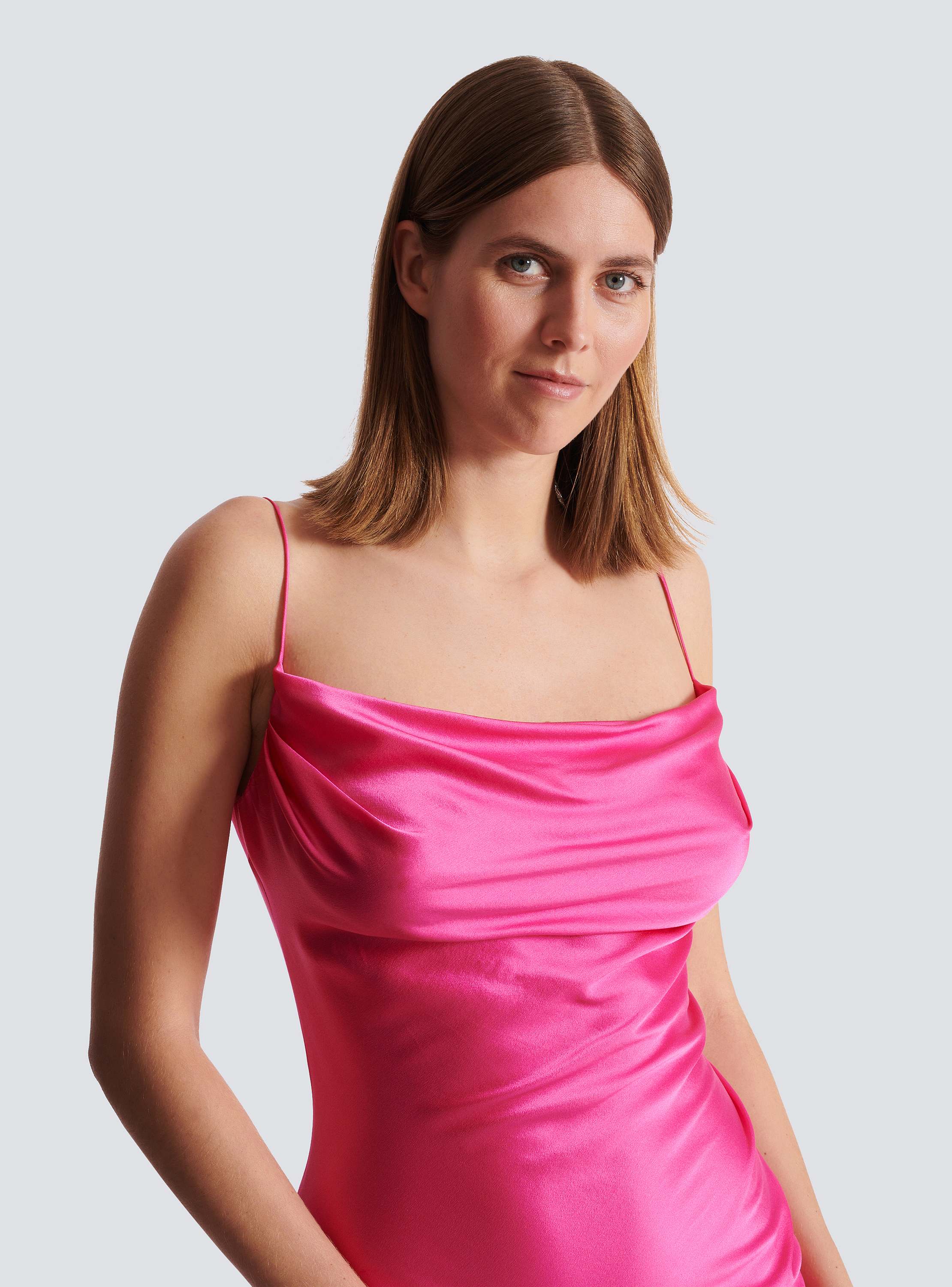Draped satin slit dress