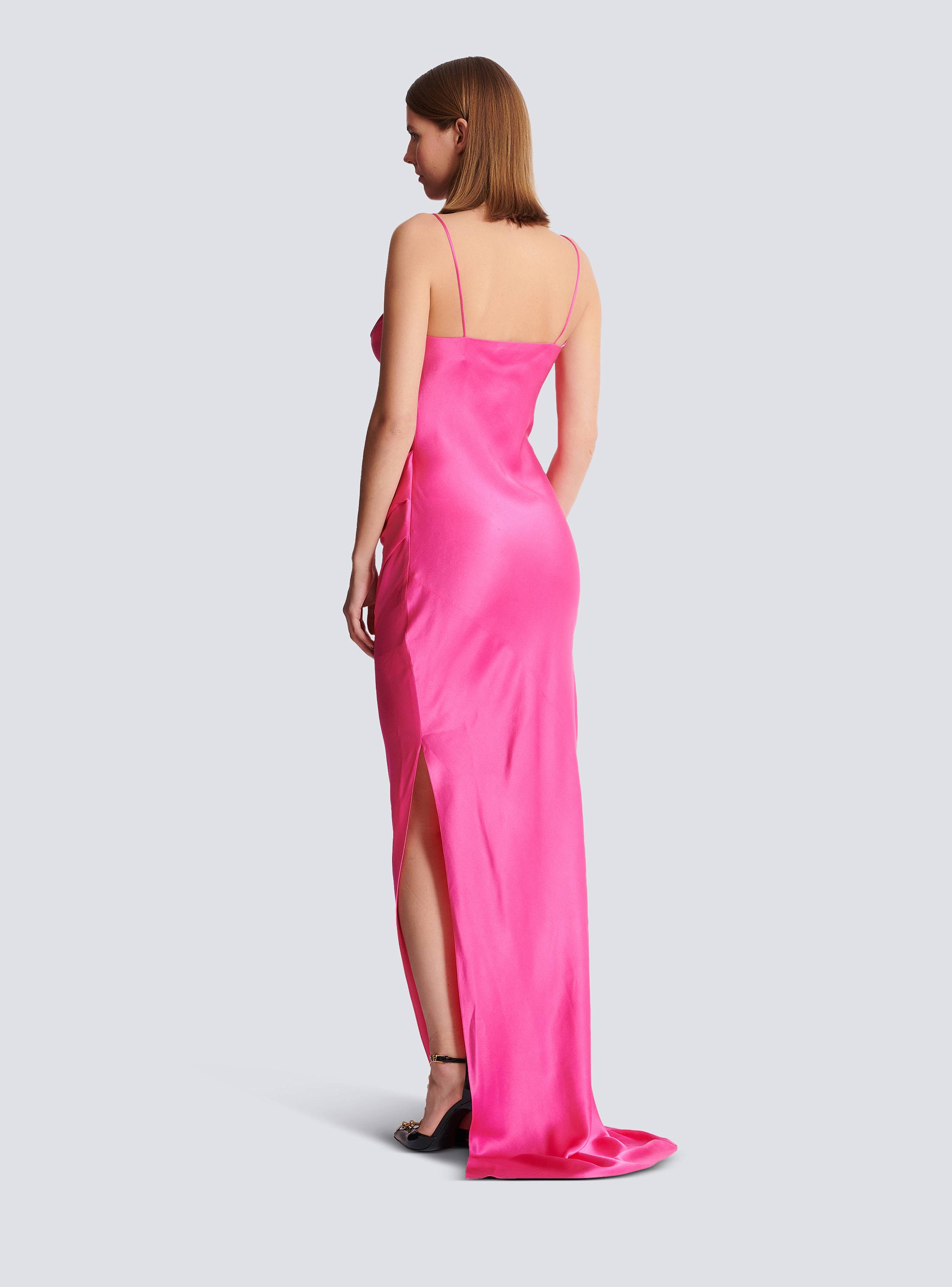 Draped satin slit dress
