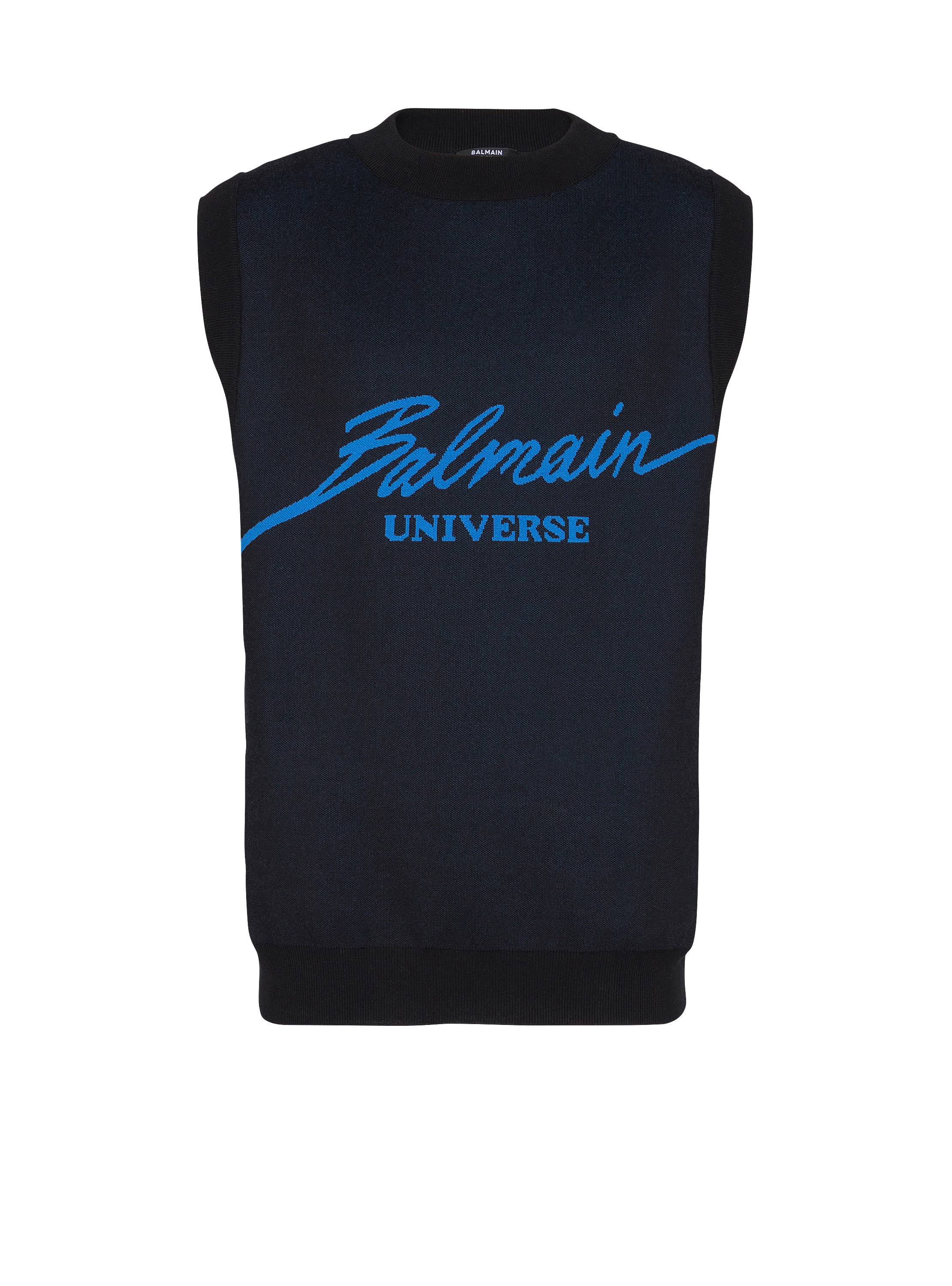 Sleeveless Balmain Universe jacquard jumper