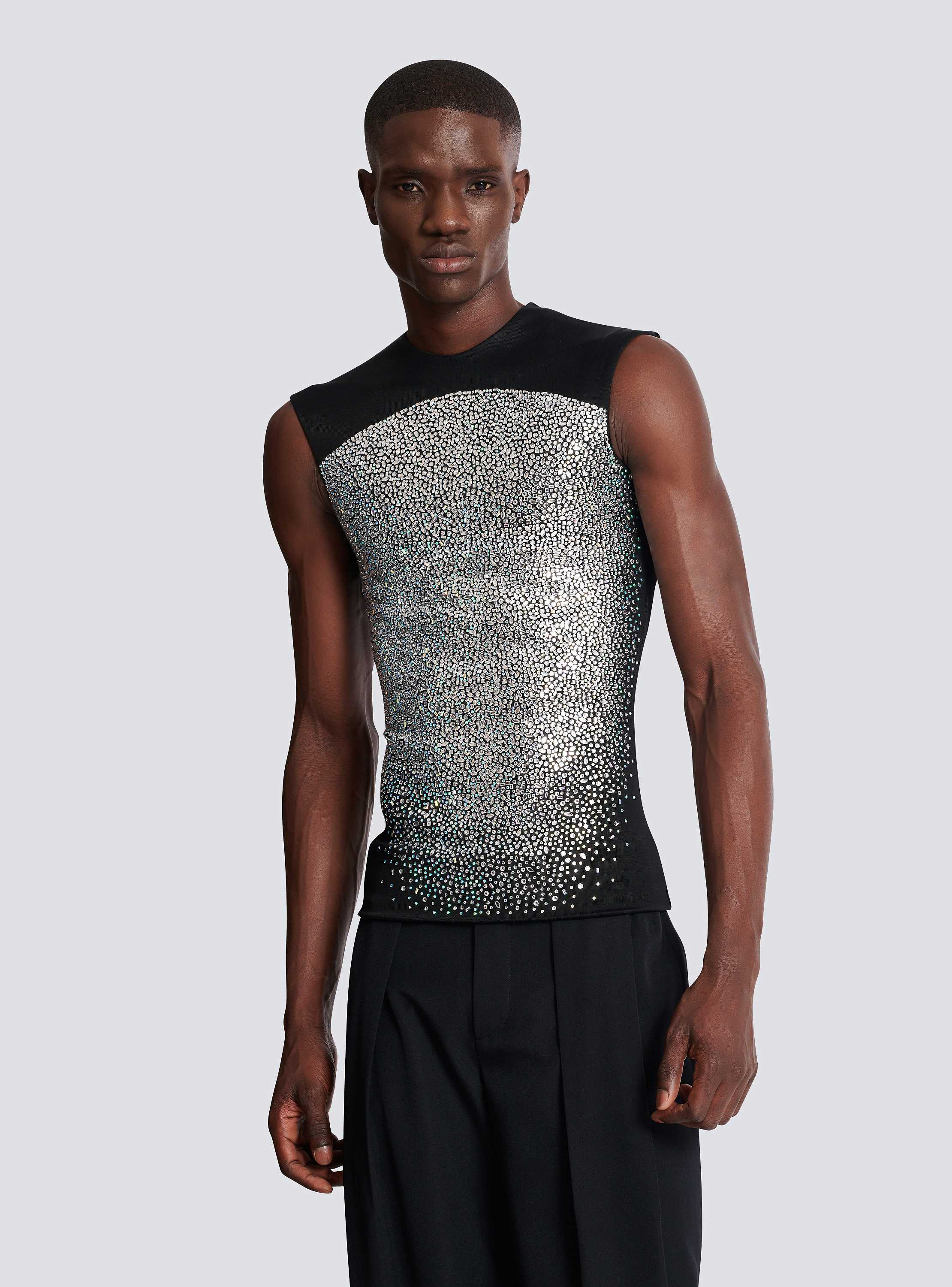 Rhinestone Galaxy tank top in sculpting jersey silver silver