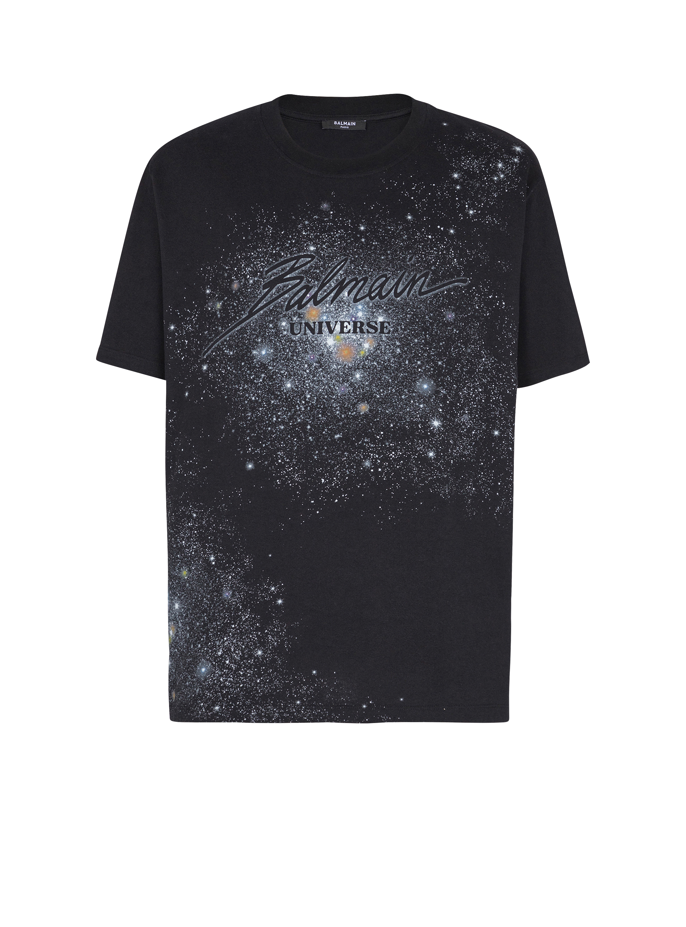 Printed Balmain Universe logo and stars T-shirt