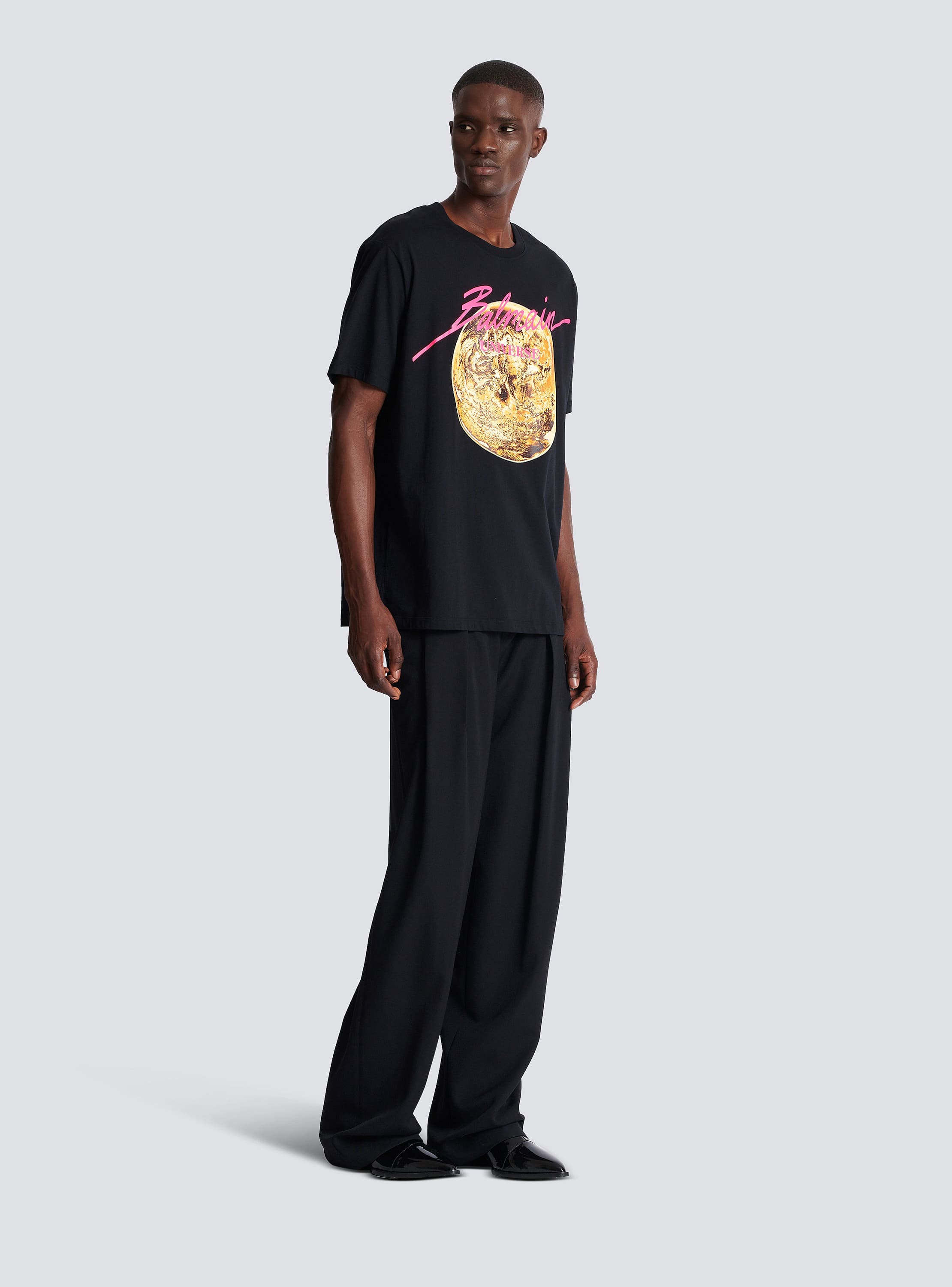 Printed Balmain Universe logo and planet T-shirt - Men | BALMAIN