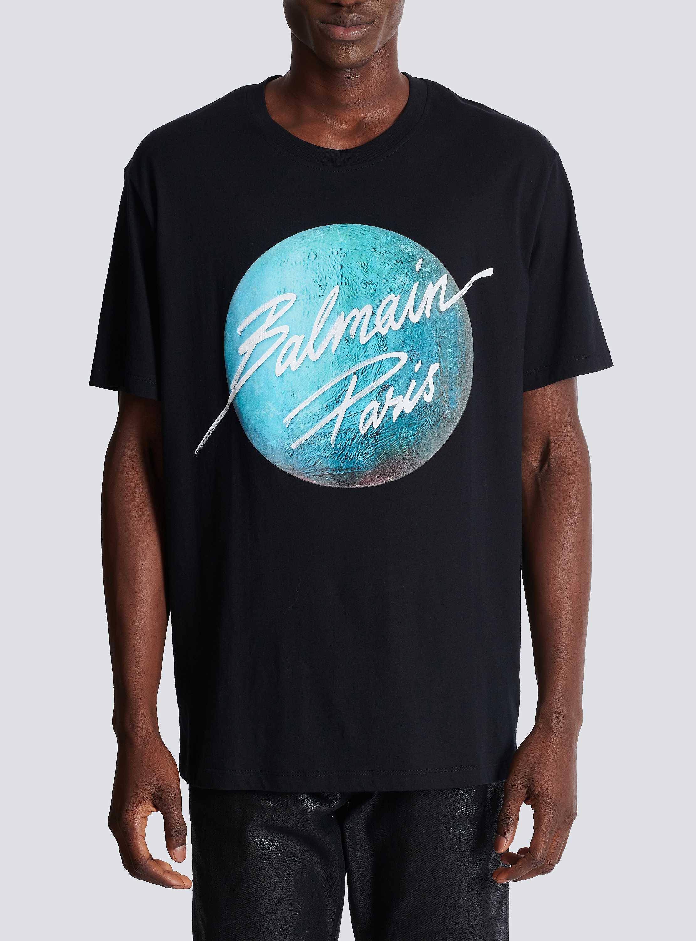 Printed Balmain Paris logo and planet T-shirt - Men | BALMAIN