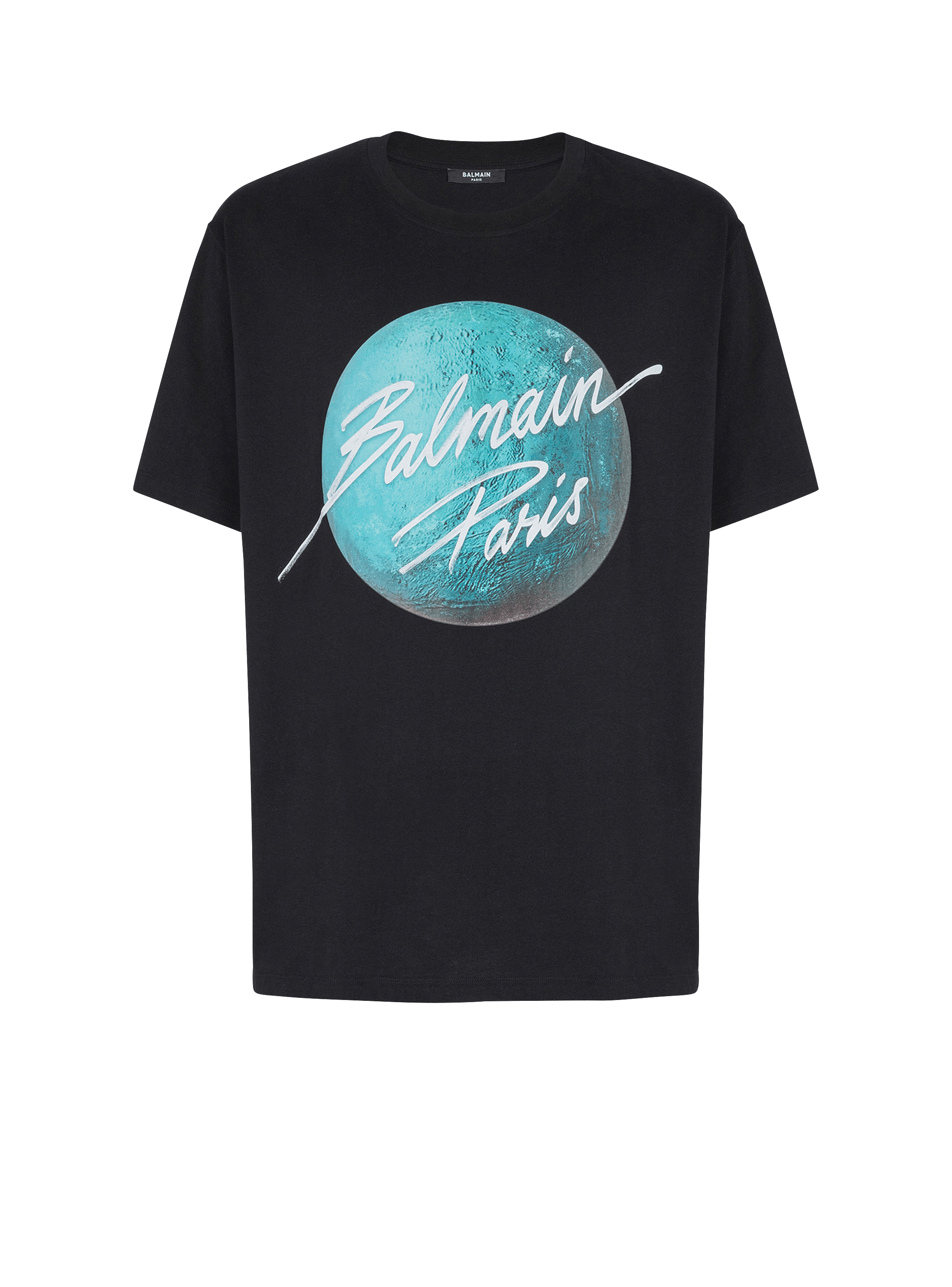 Printed Balmain Paris logo and planet T-shirt