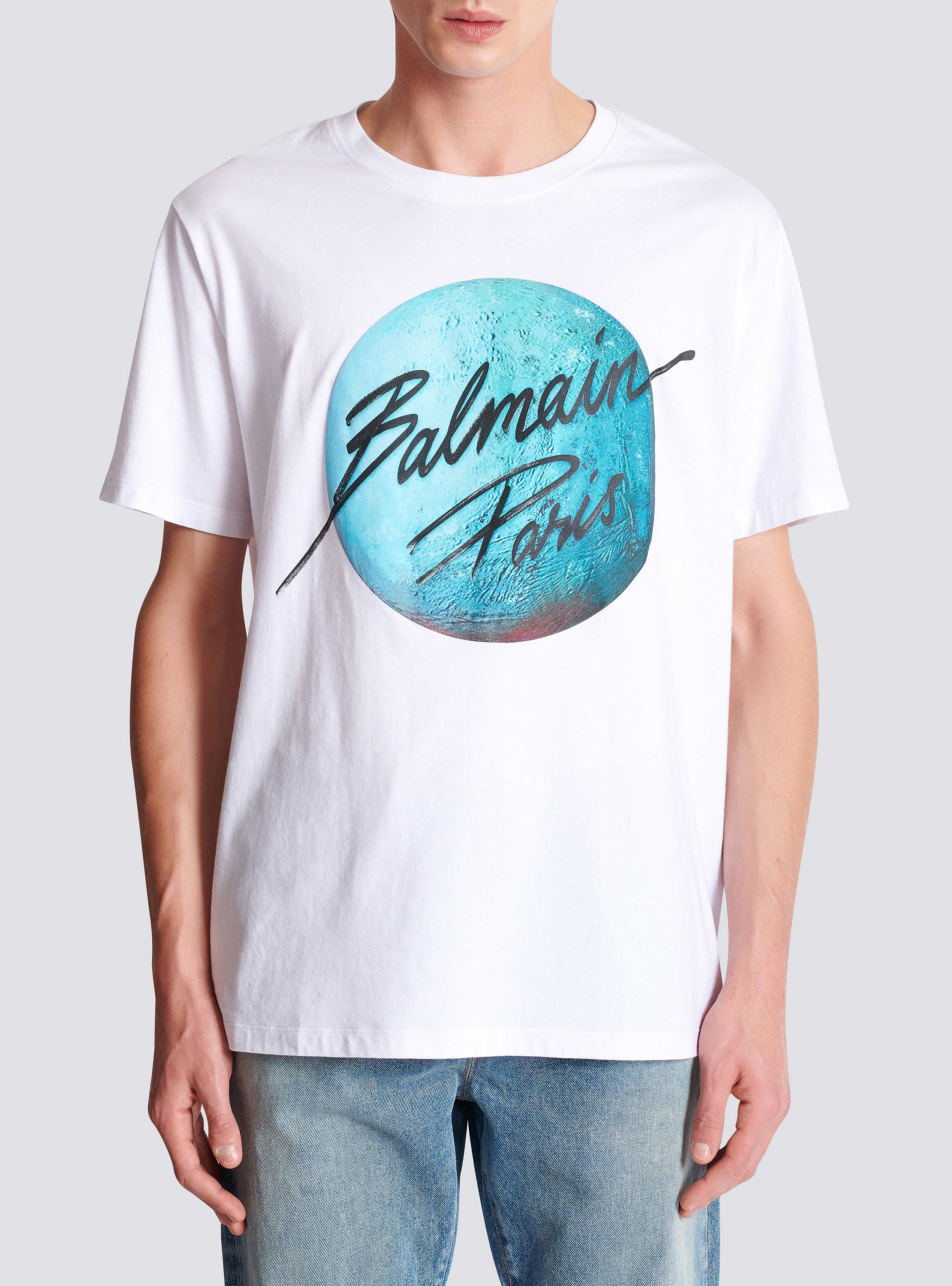 Printed Balmain Paris logo and planet T-shirt - Men | BALMAIN
