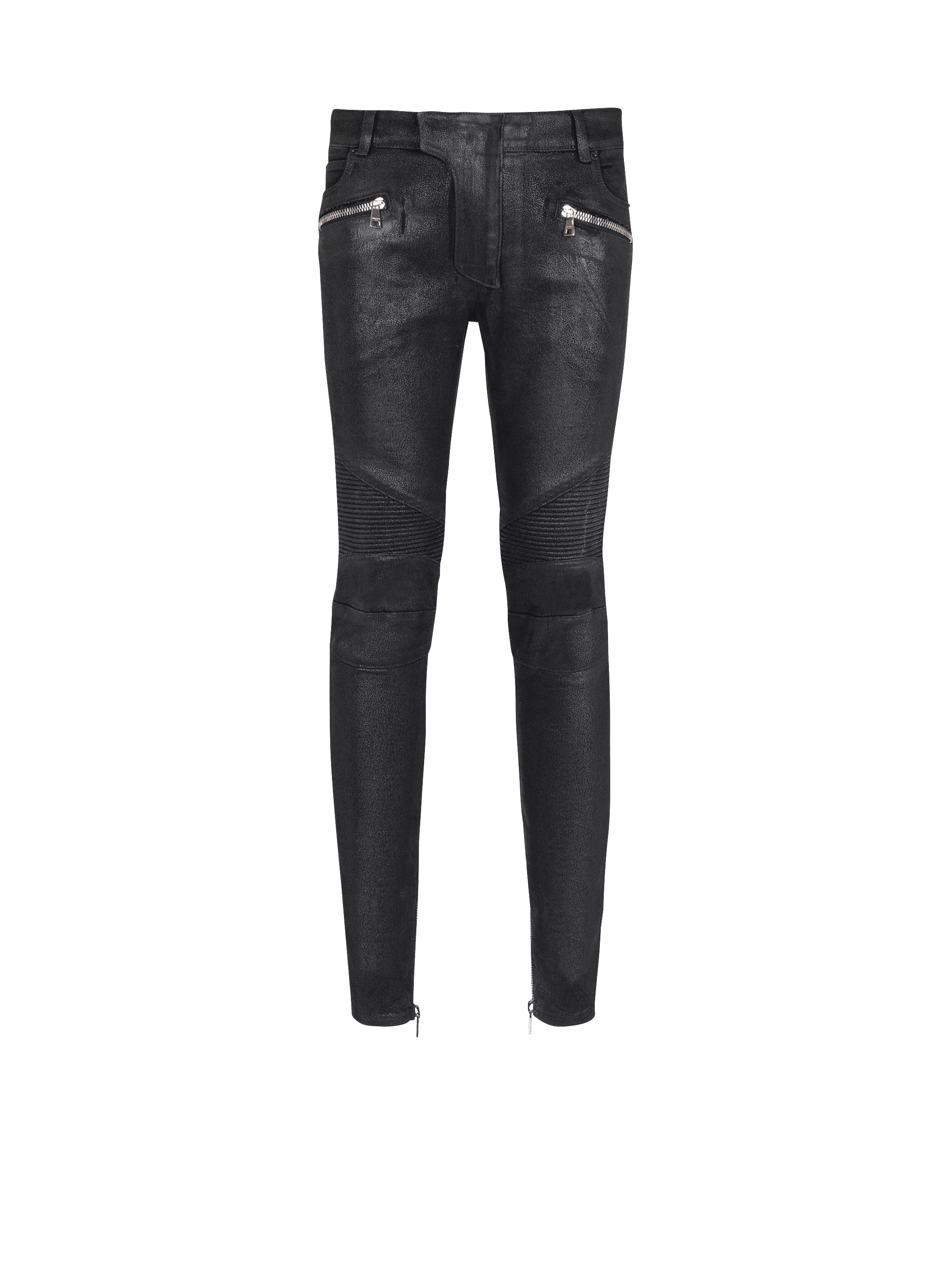 Biker denim pants, shiny black