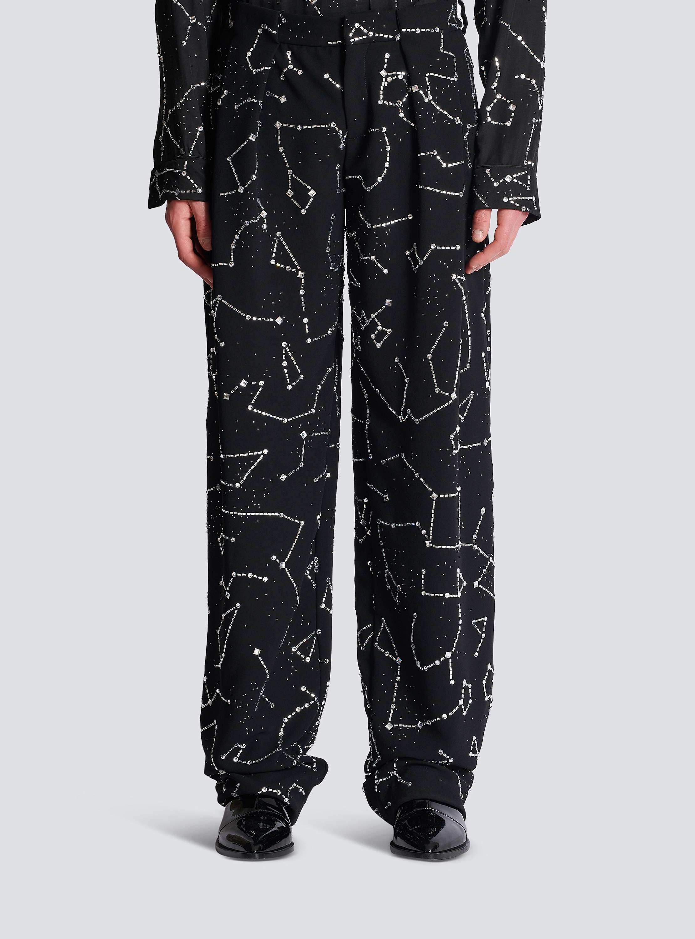 Crepe trousers with rhinestone Constellation motif