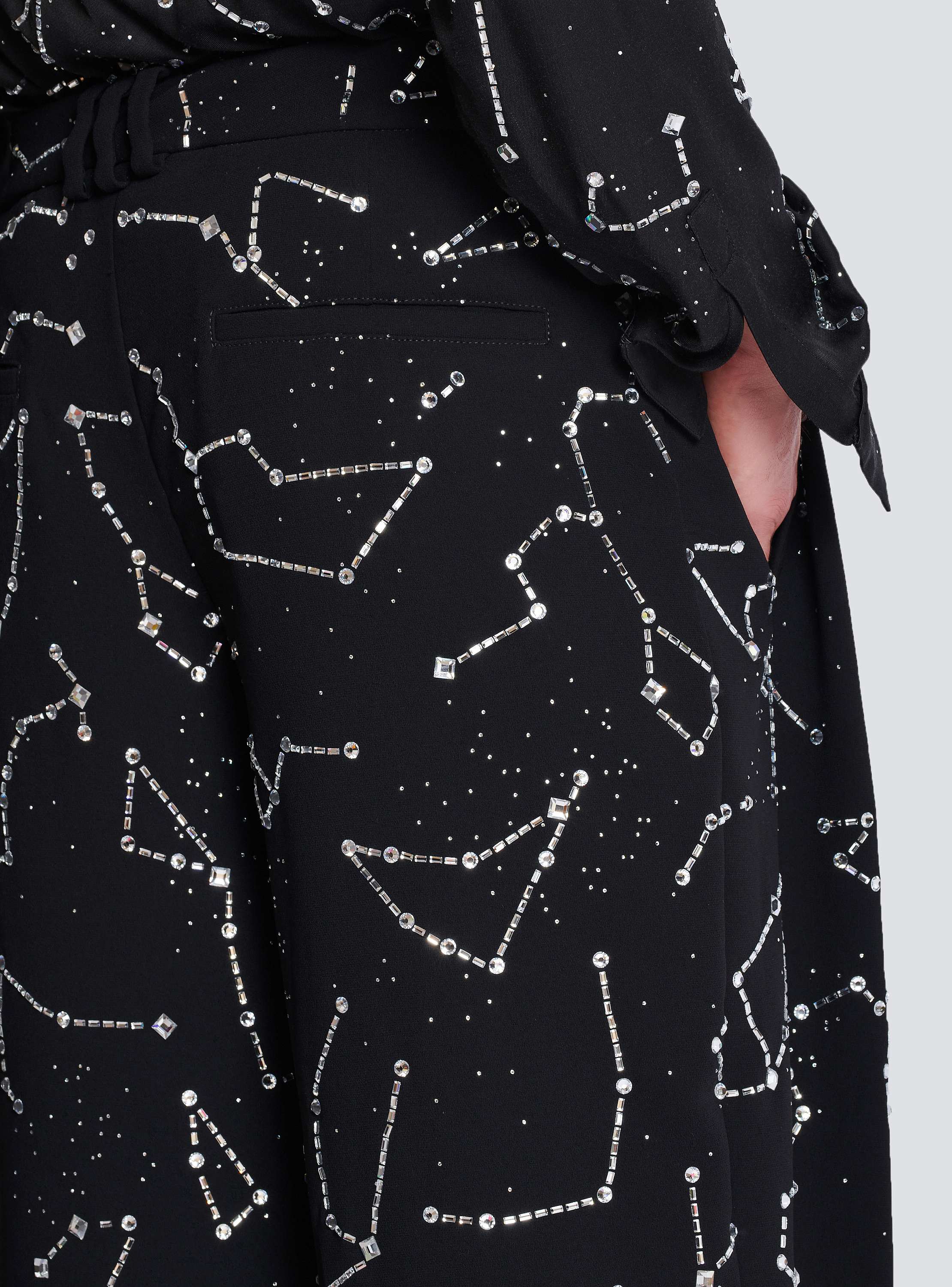Crepe trousers with rhinestone Constellation motif