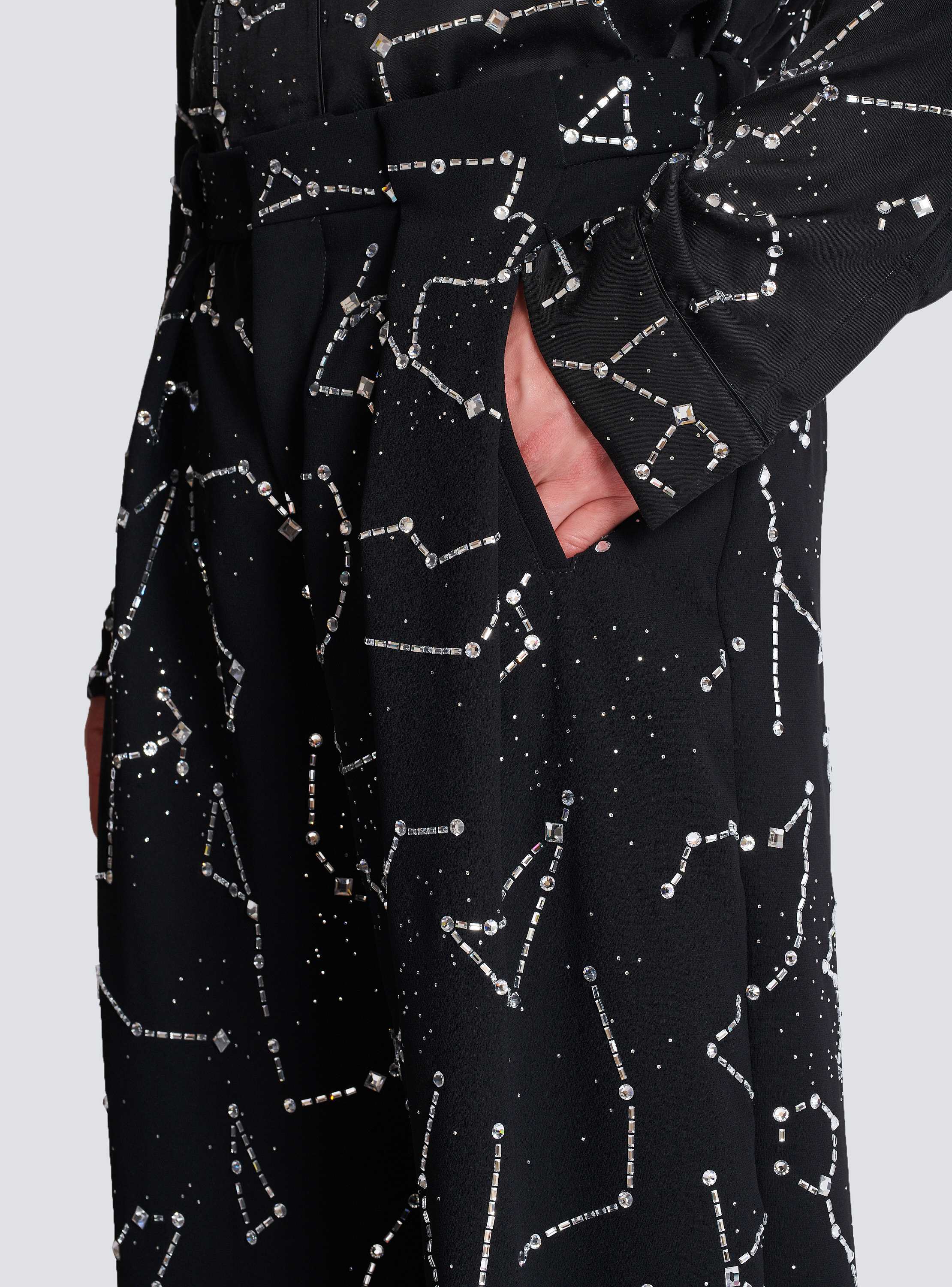Crepe trousers with rhinestone Constellation motif