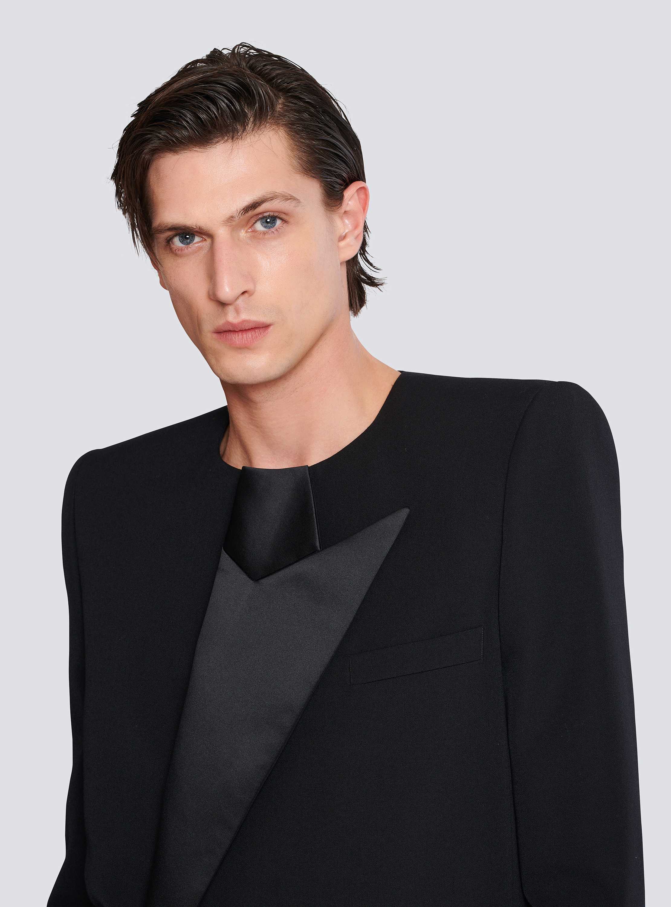 Cropped grain de poudre jacket with asymmetrical collar