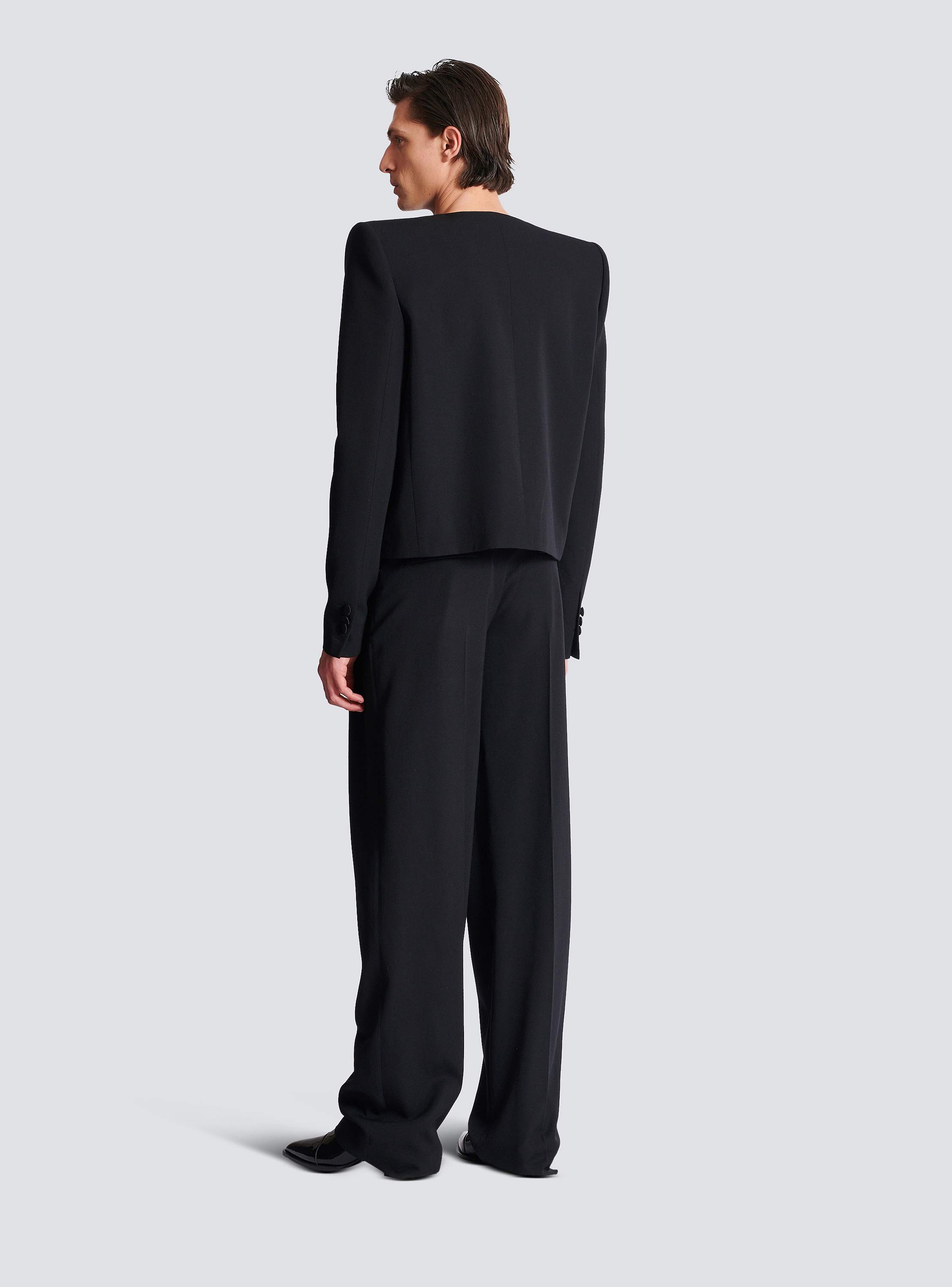 Cropped grain de poudre jacket with asymmetrical collar