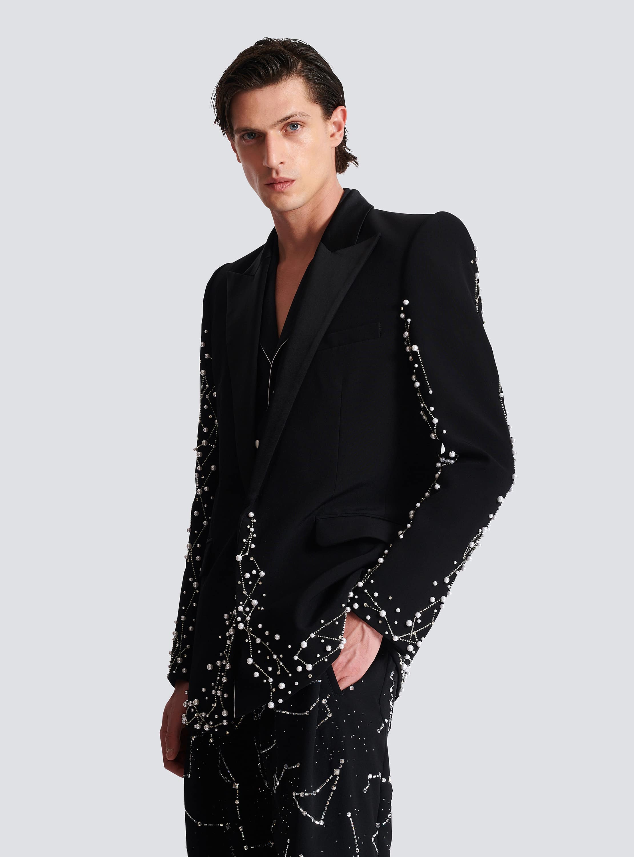 1-button jacket with Constellation embroidery silver - Men