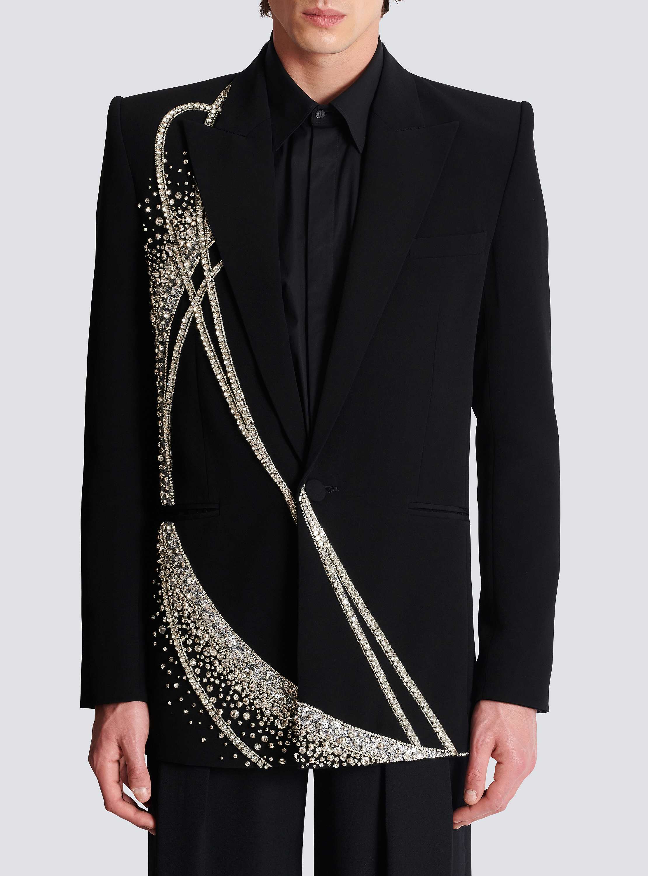 1-button jacket with Galaxy embroidery silver - Men | BALMAIN