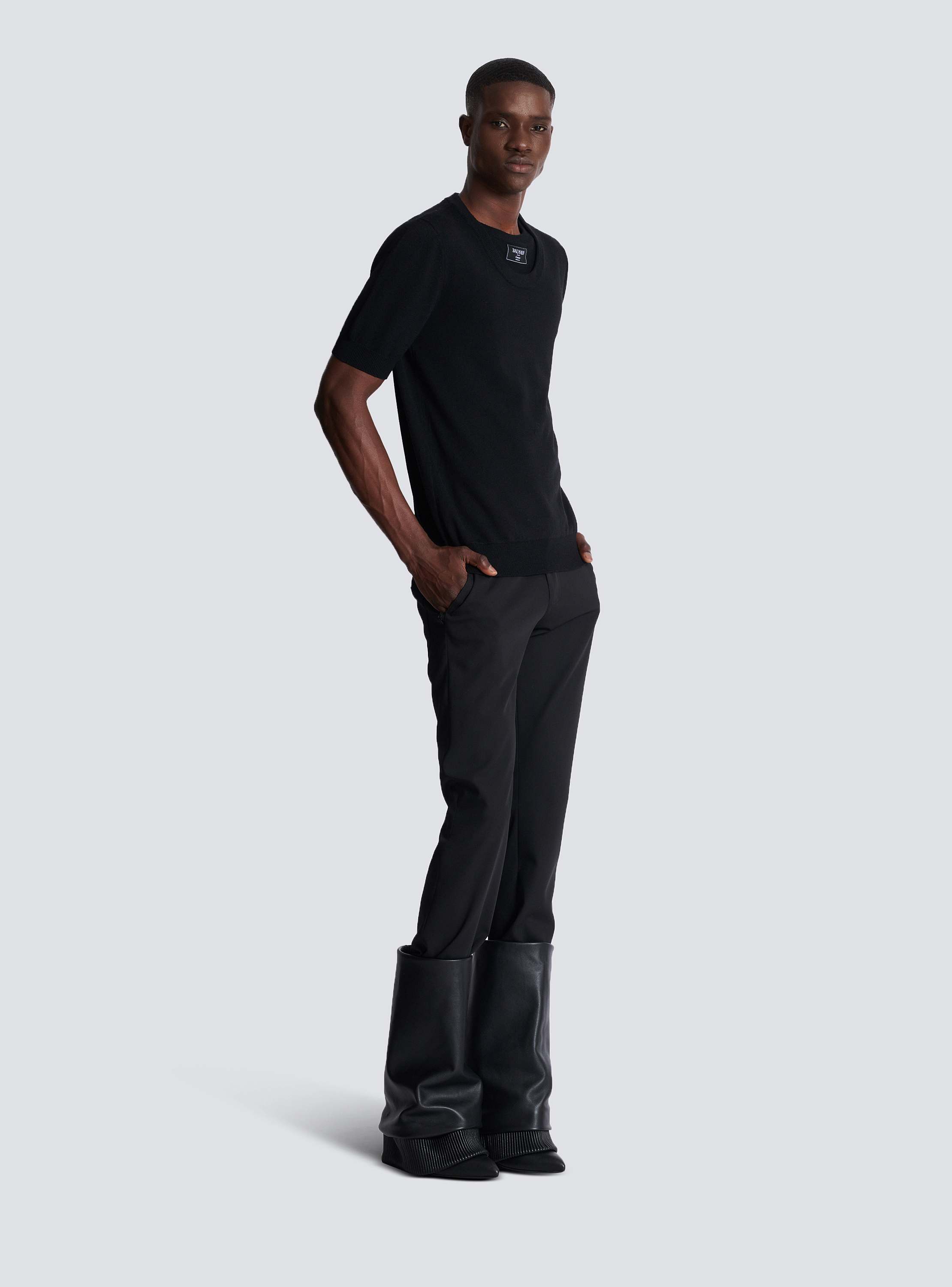 Knit T-shirt with two collars black - Men | BALMAIN
