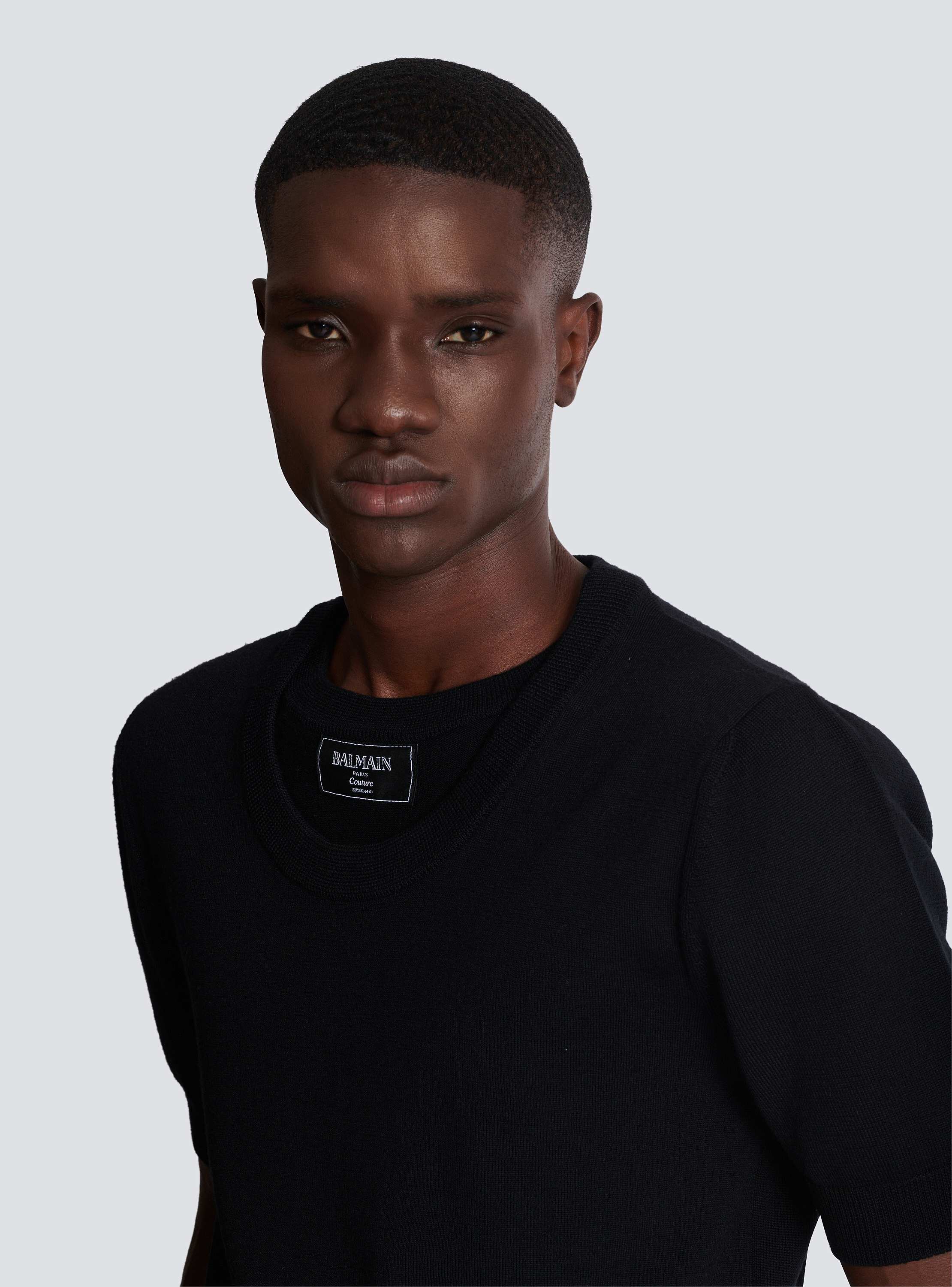 Knit T-shirt with two collars black - Men | BALMAIN