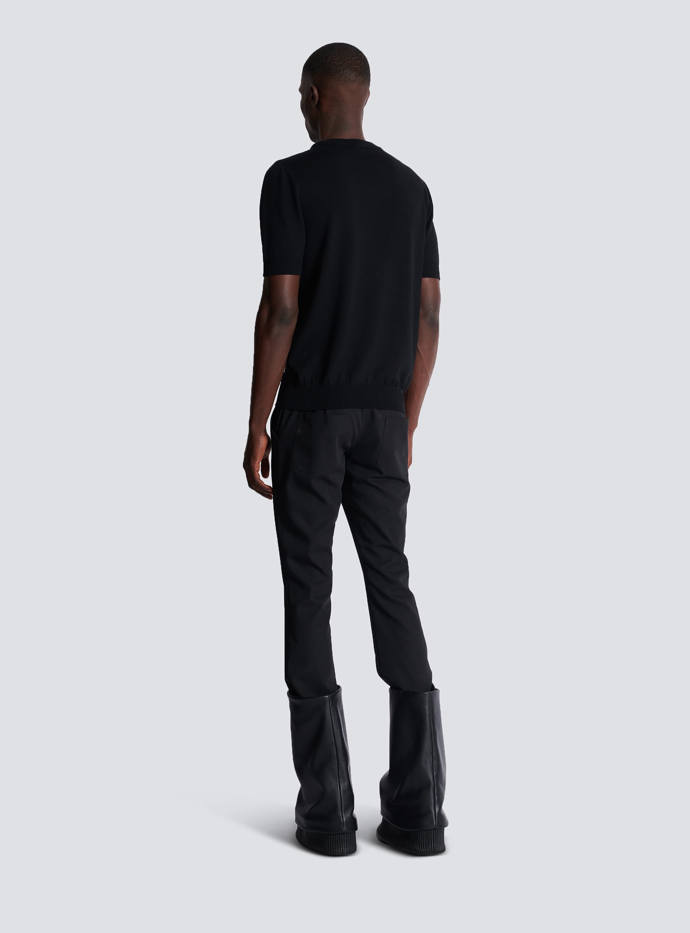 Knit T-shirt with two collars black - Men | BALMAIN