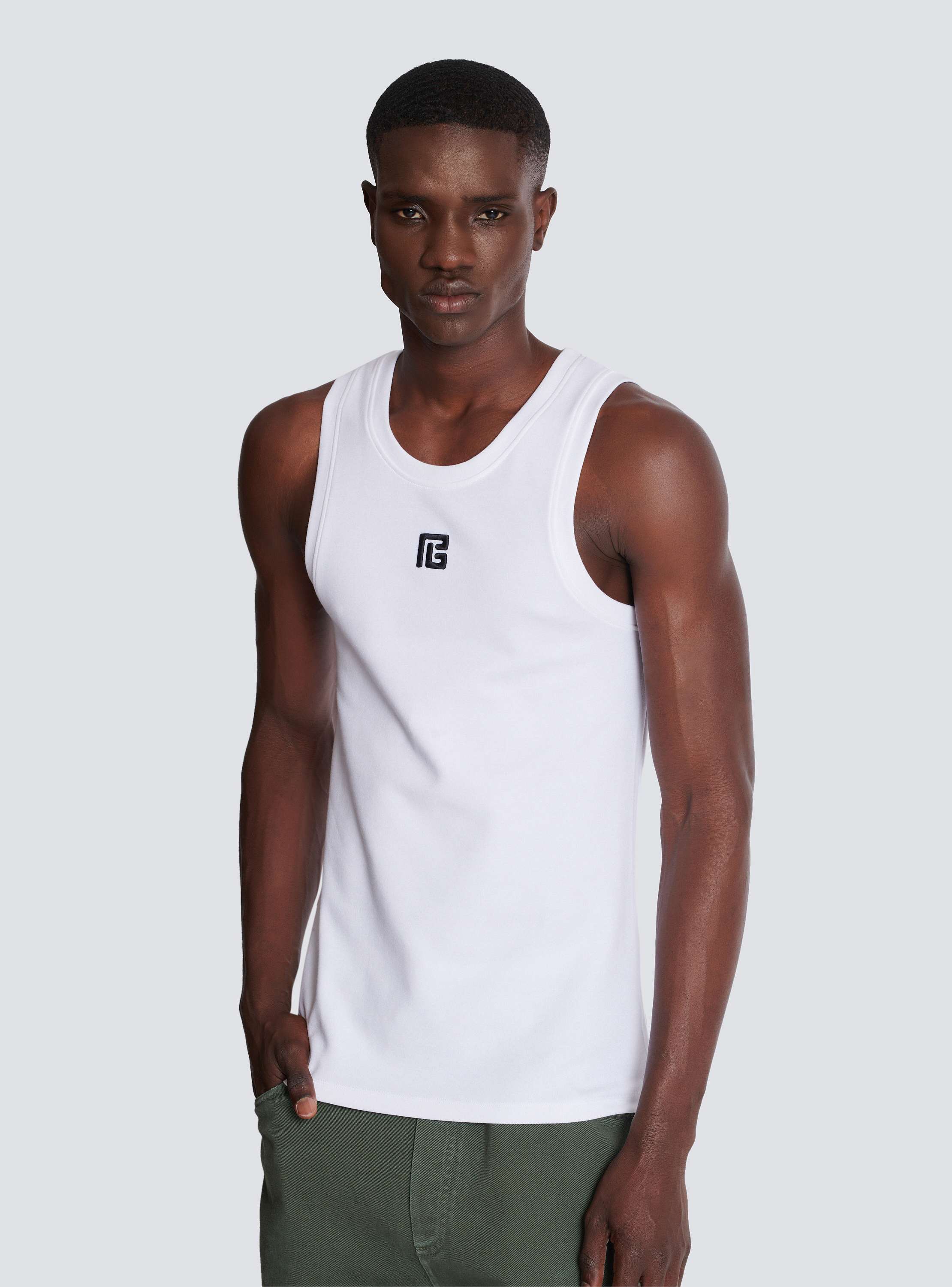 PB embroidered tank top white - Men | BALMAIN