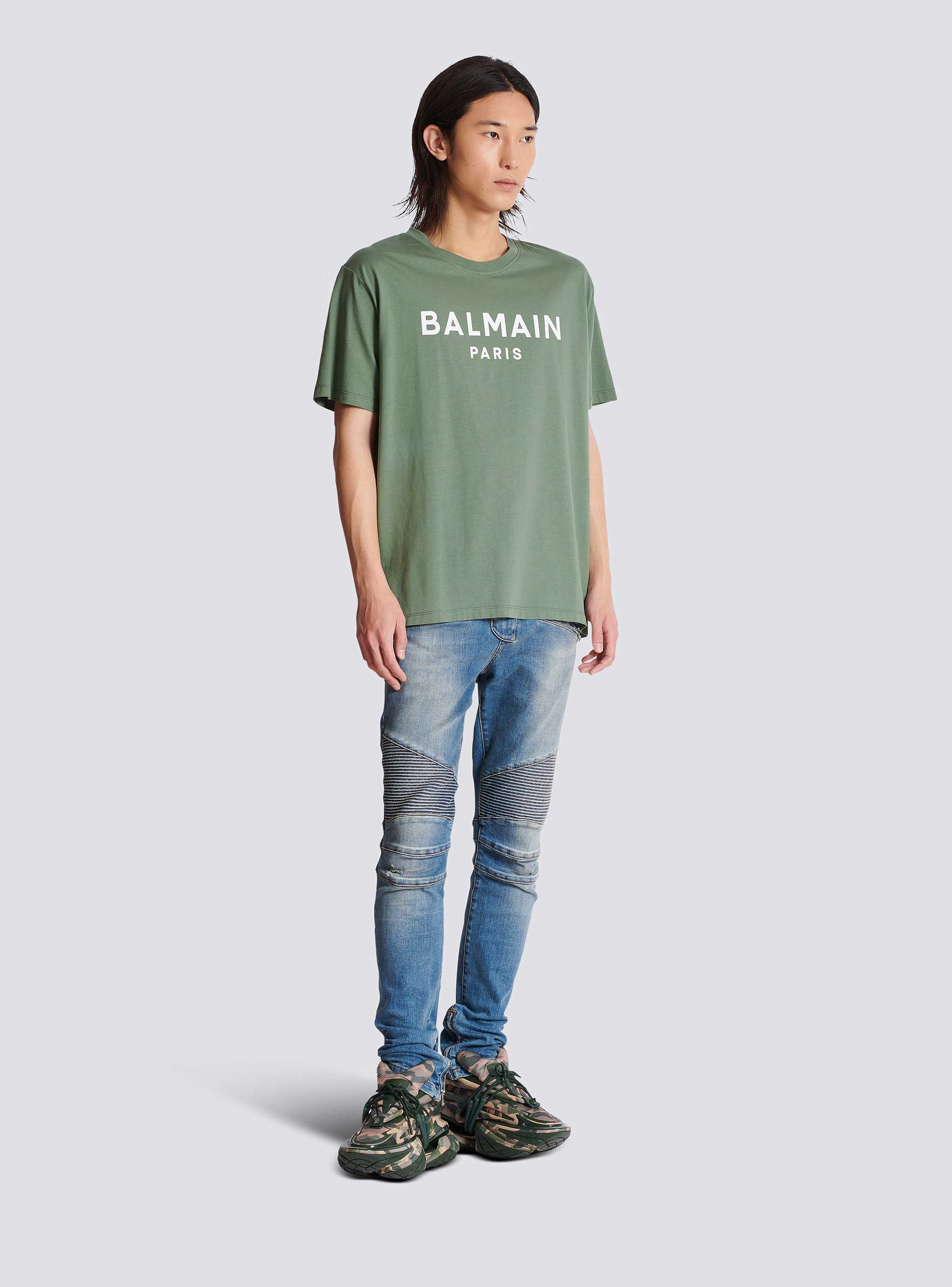 T-shirt with Balmain Paris print green - Men | BALMAIN T-shirt with Balmain Paris print green - Men | BALMAIN