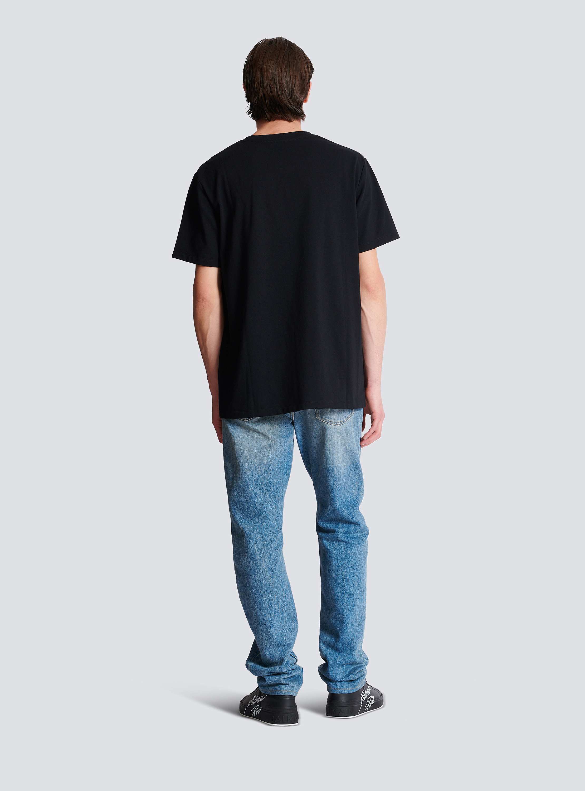 Tシャツ・カットソー BALMAIN Men T-shirt Black EH1EG010BC86 EAP T-shirt with flocked Balmain Letter logo - Men | BALMAIN