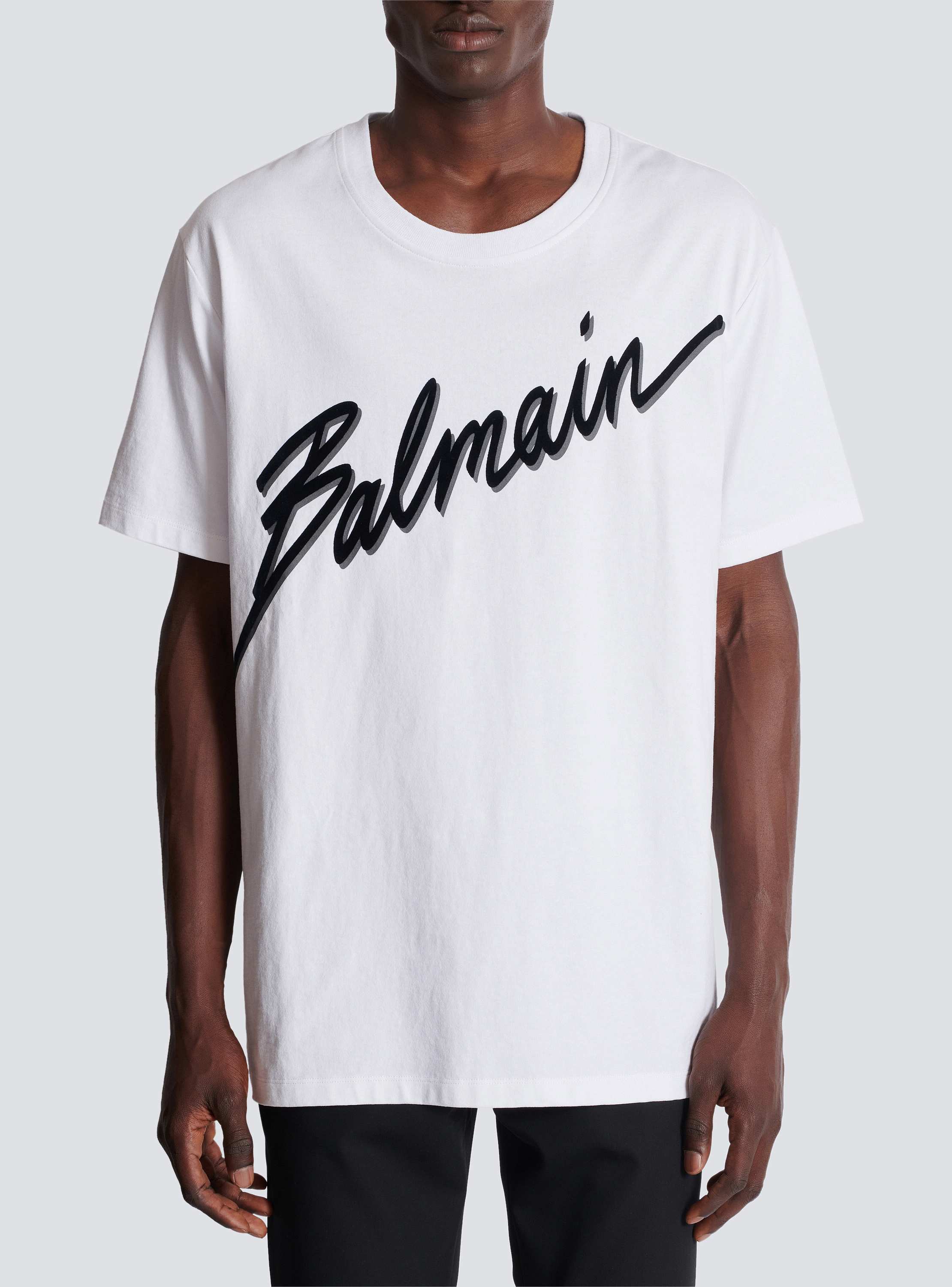 T-shirt with flocked Balmain Letter logo white - Men | BALMAIN