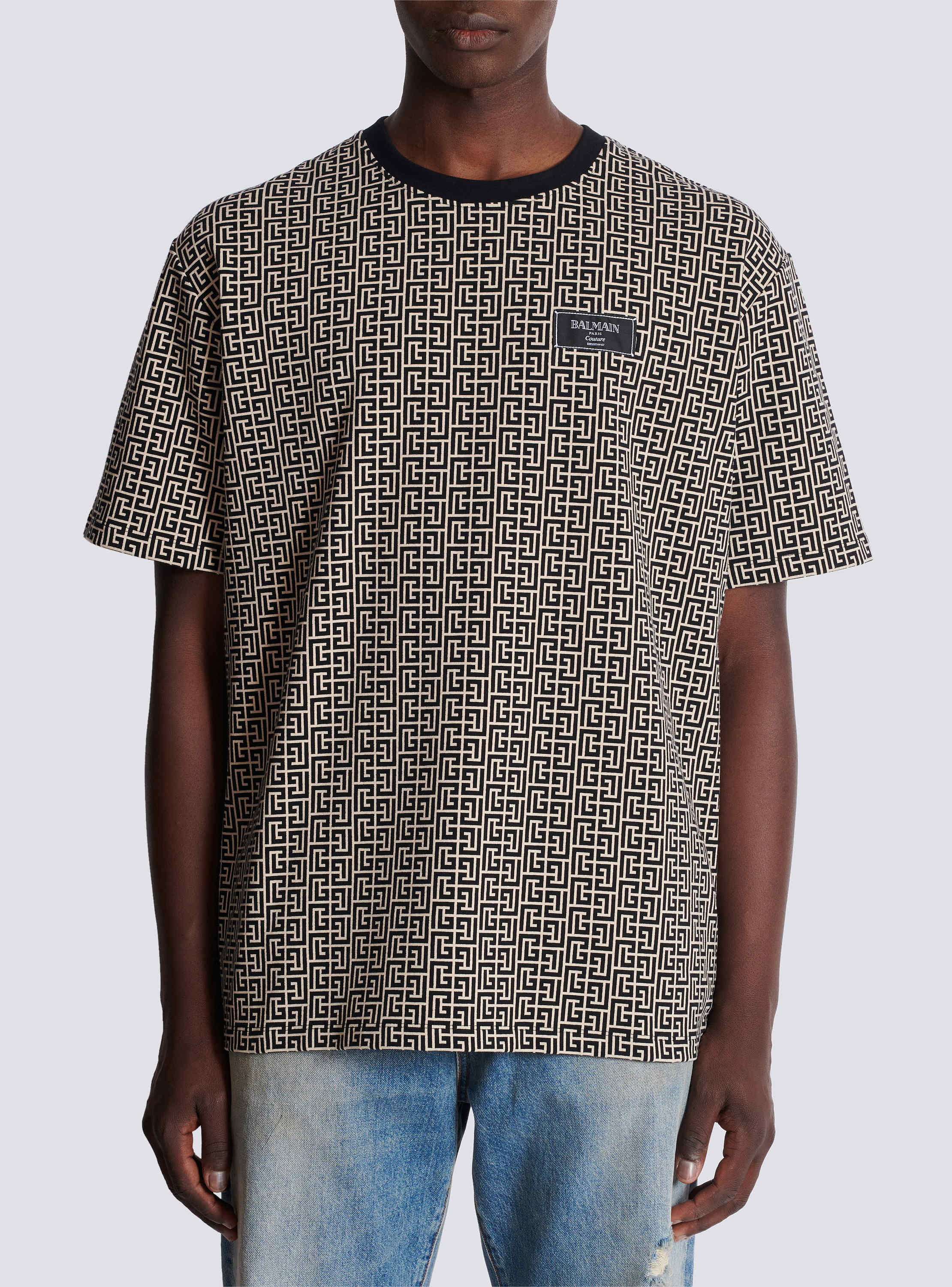 【BALMAIN】関税込☆PB Labyrinth Tシャツ ブラック PB Labyrinth jacquard T-shirt black - Men | BALMAIN