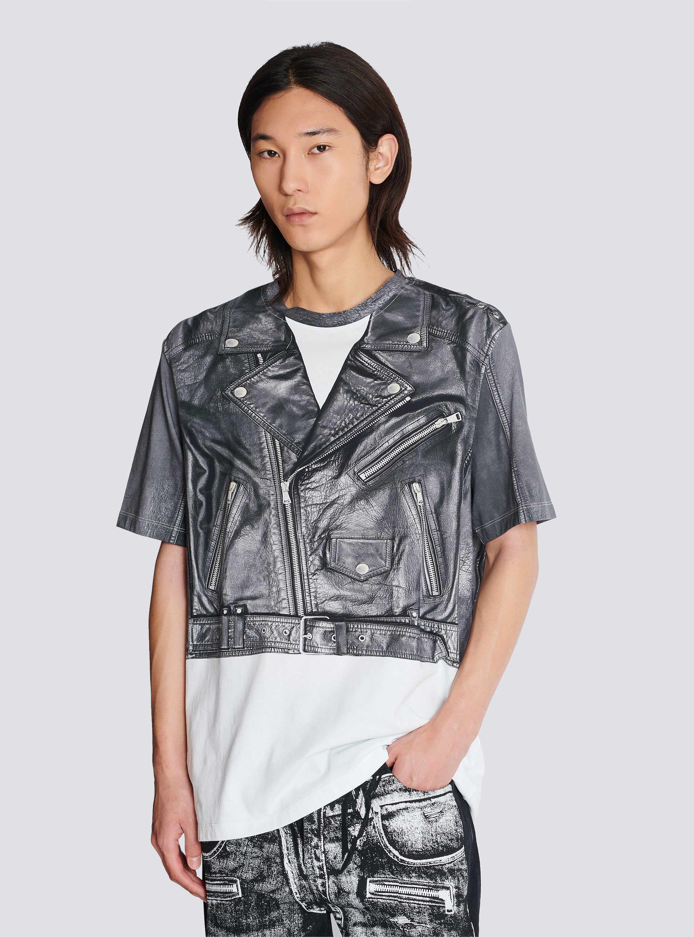 【BALMAIN】バイカージャケット トロンプルイユ プリントTシャツ バイカージャケット トロンプルイユ プリントTシャツ - Men