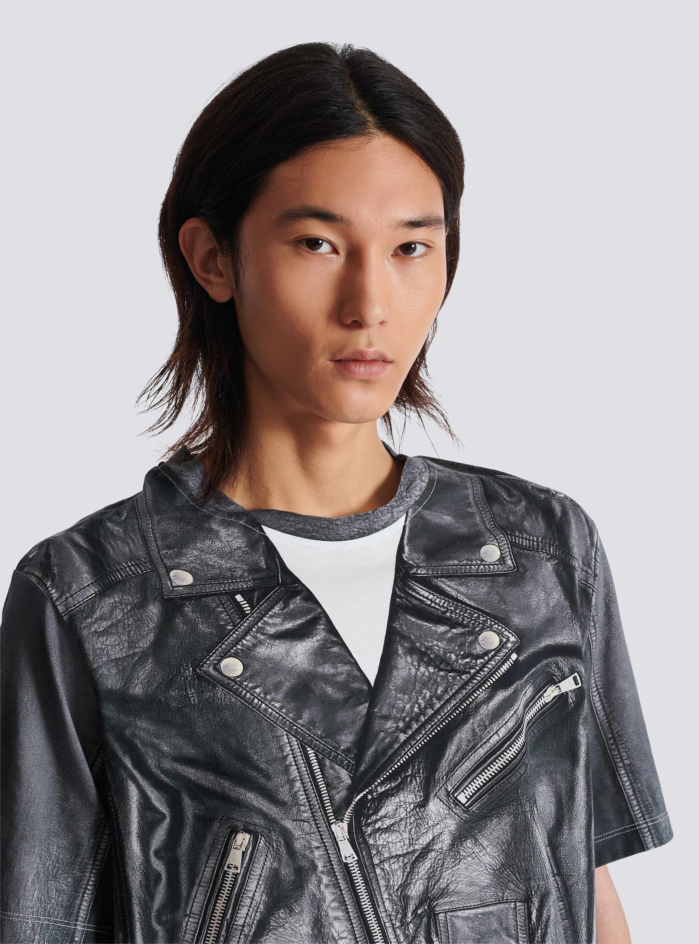 【BALMAIN】バイカージャケット トロンプルイユ プリントTシャツ バイカージャケット トロンプルイユ プリントTシャツ - Men