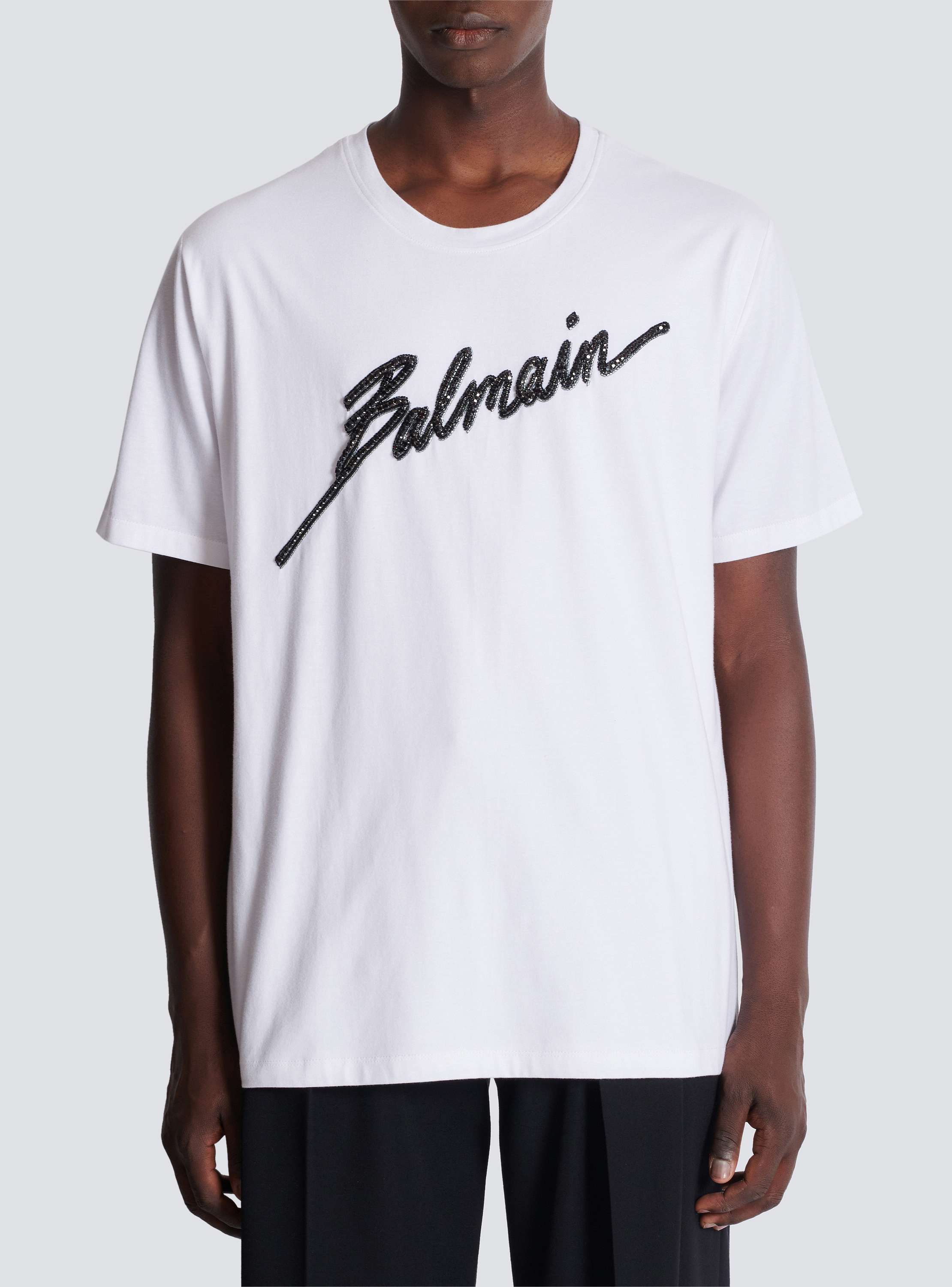 Tシャツ・カットソー BALMAIN Men T-shirt White EH1EB003BC87 GAB Balmain logo-embroidered T-shirt | White | FARFETCH