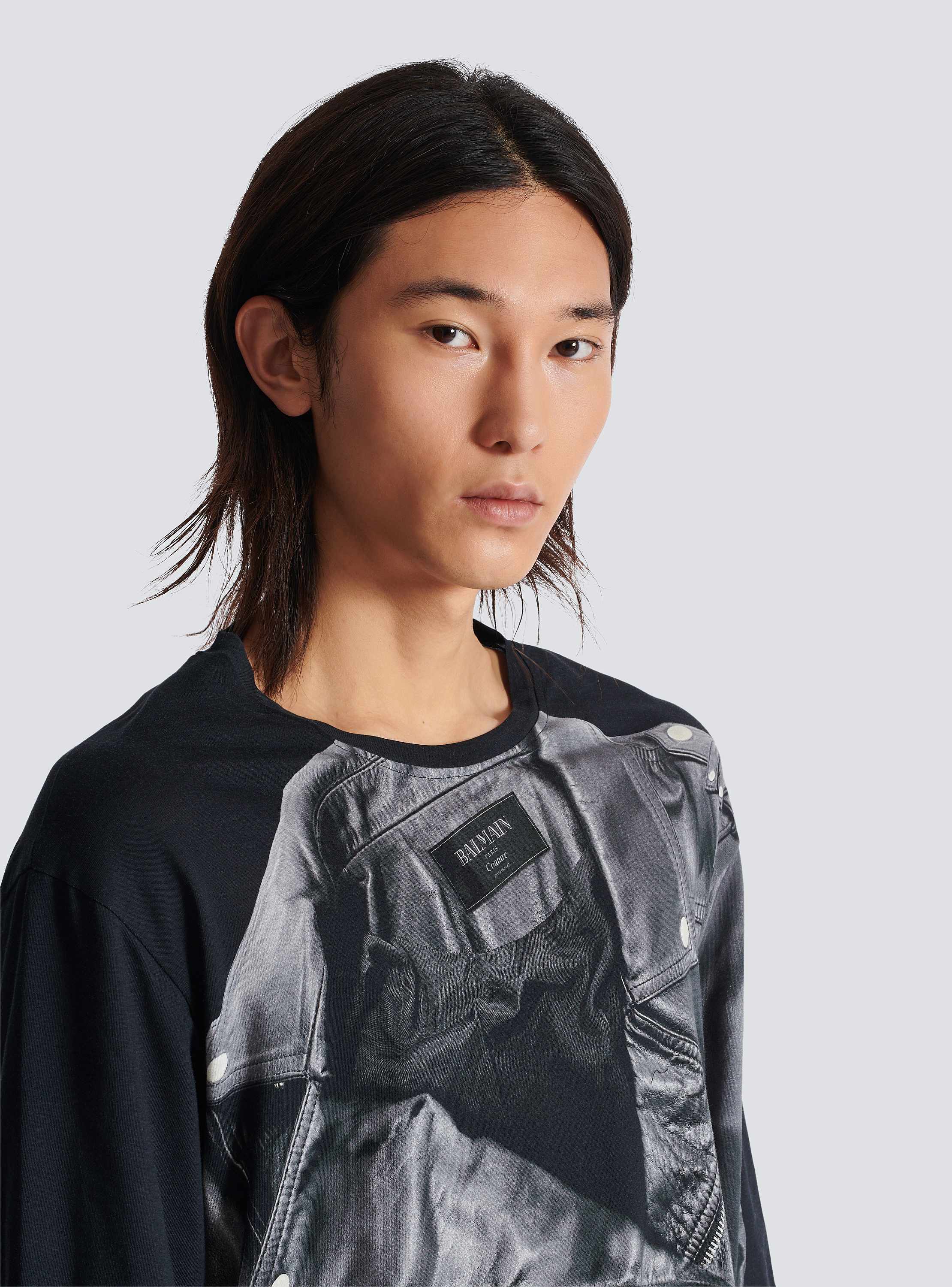 Long-sleeved T-shirt with biker jacket print - Men | BALMAIN
