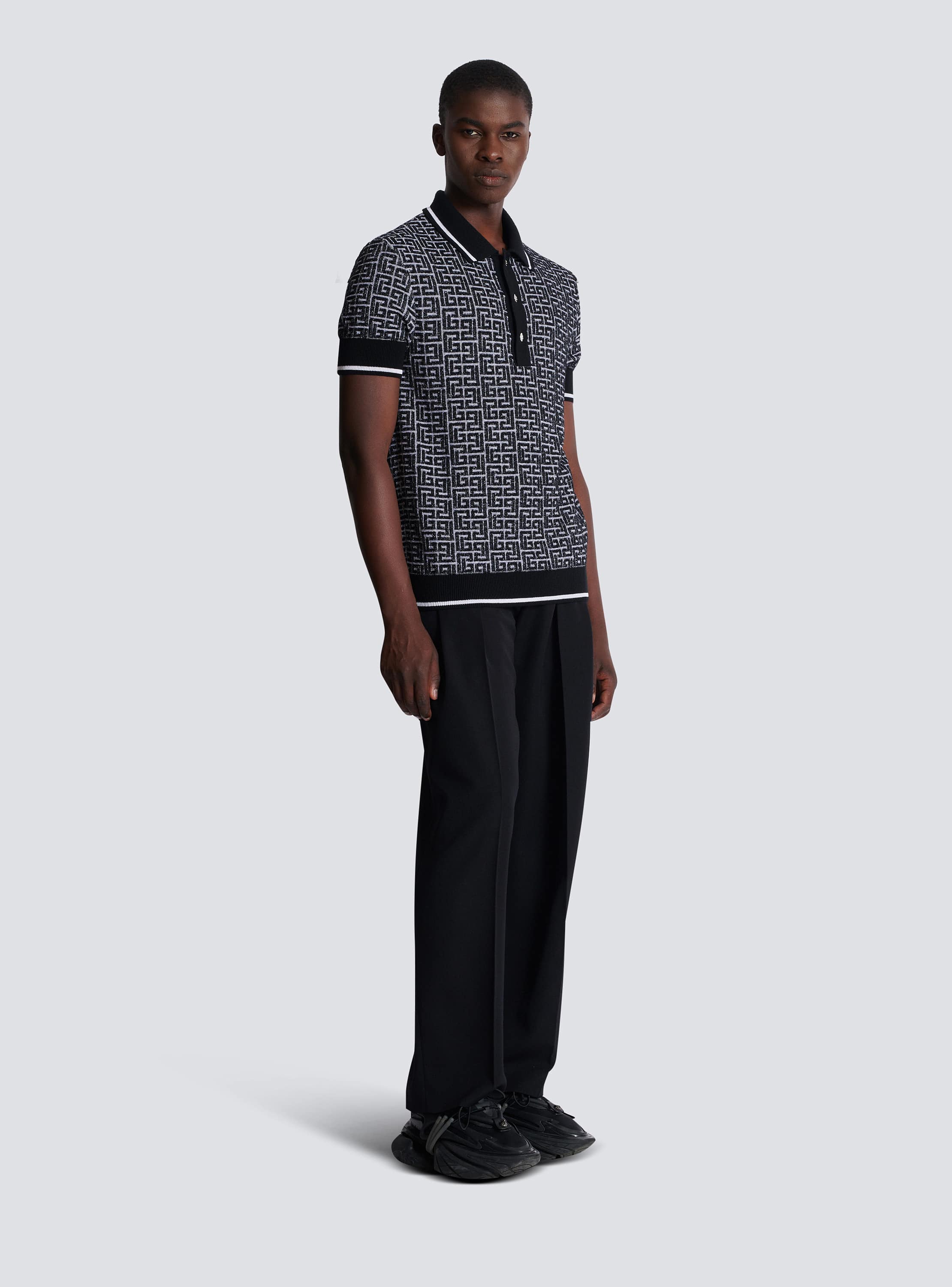 PB Labyrinth knit polo shirt black - Men | BALMAIN