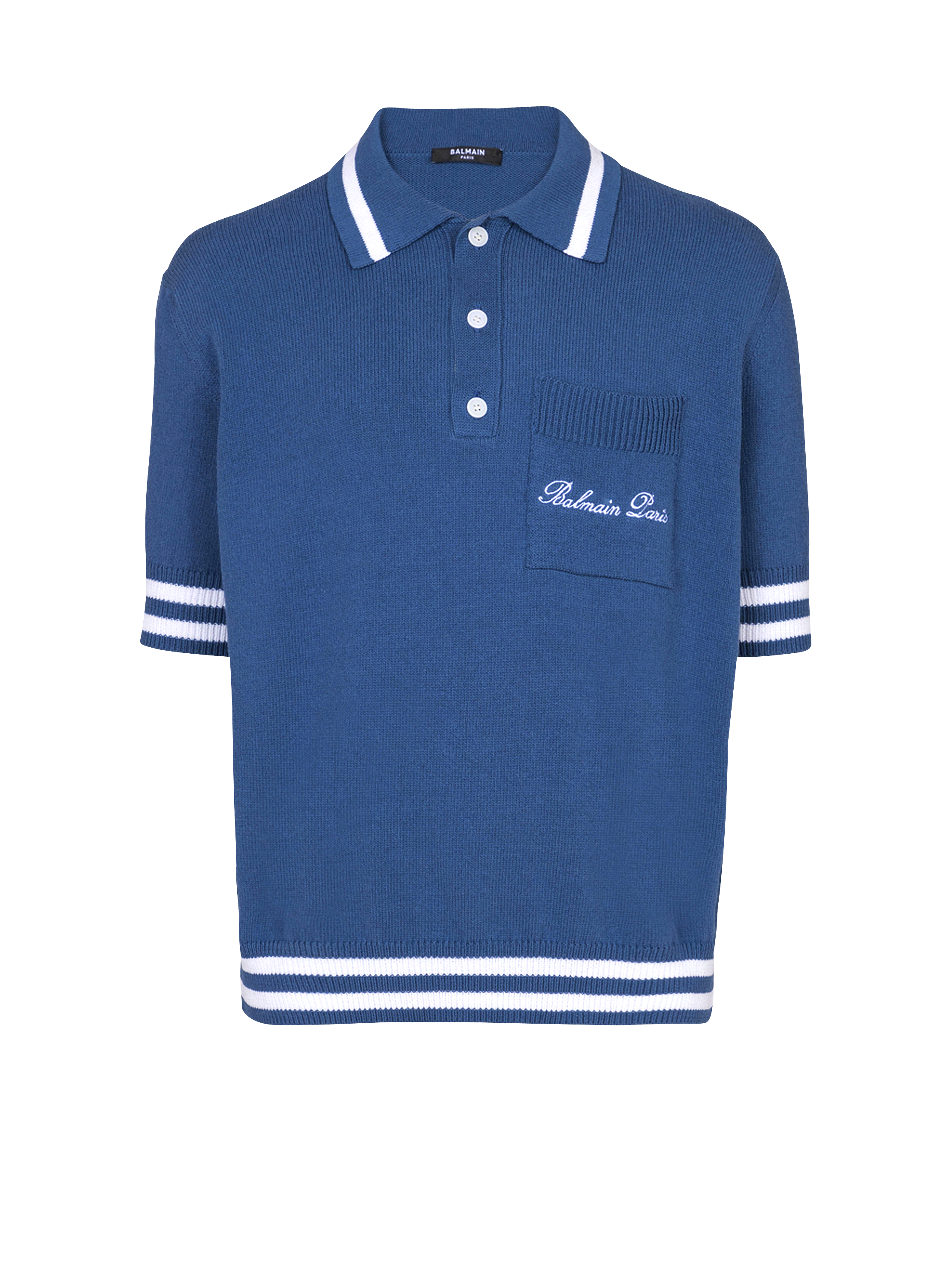 Cotton-linen polo shirt with Balmain Signature embroidery