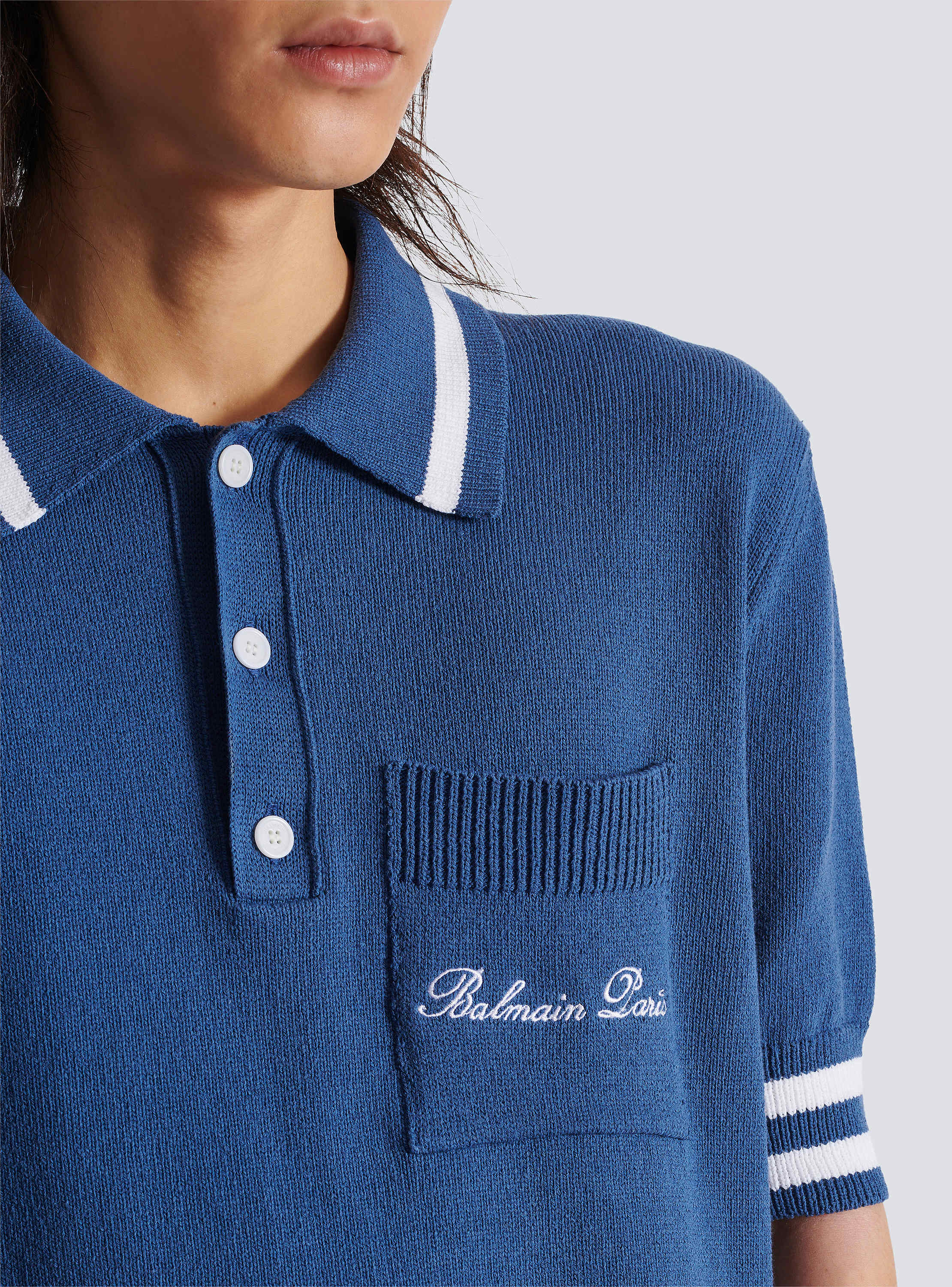 Cotton-linen polo shirt with Balmain Signature embroidery