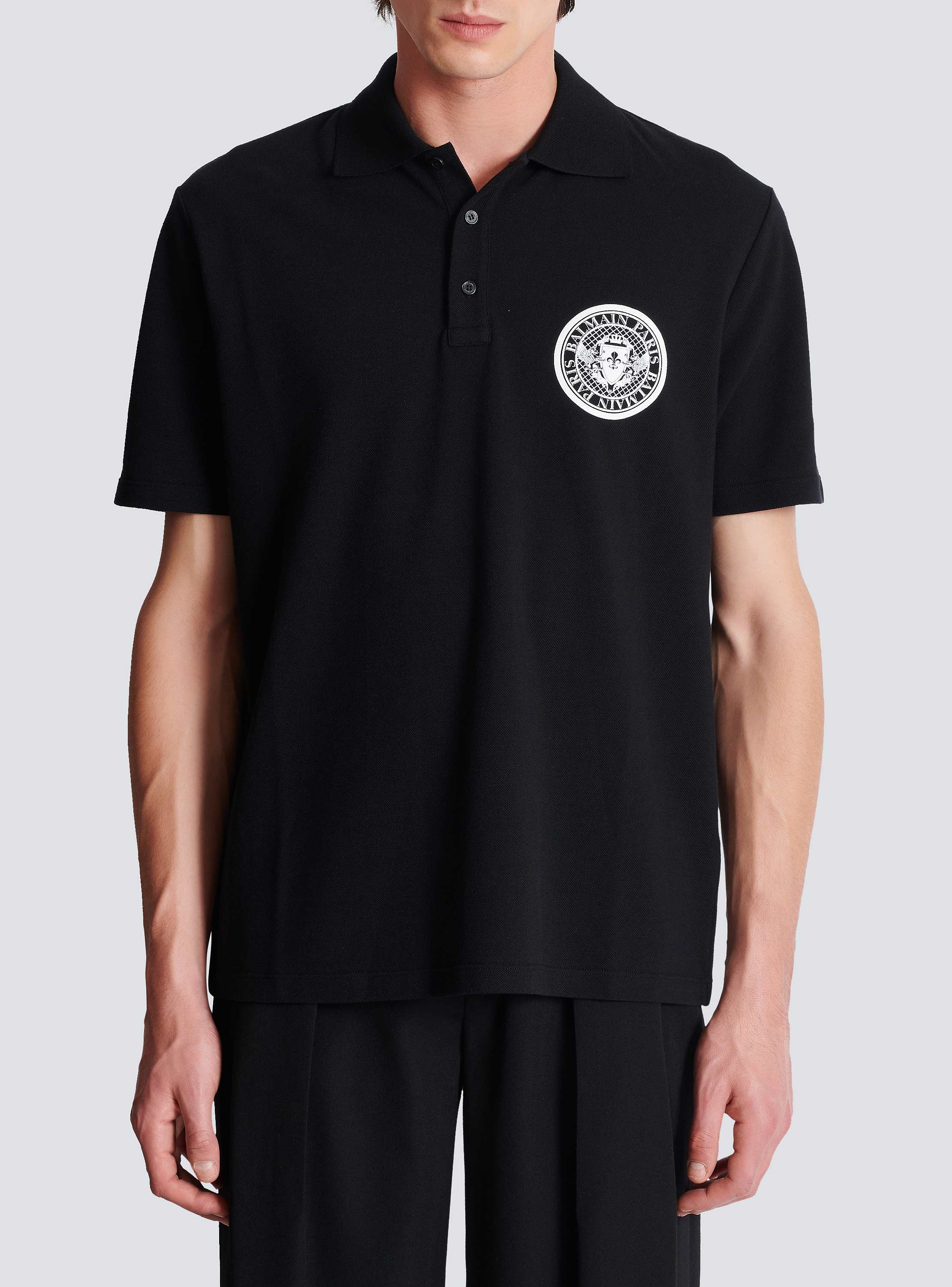 Cotton polo shirt with "Coin" print