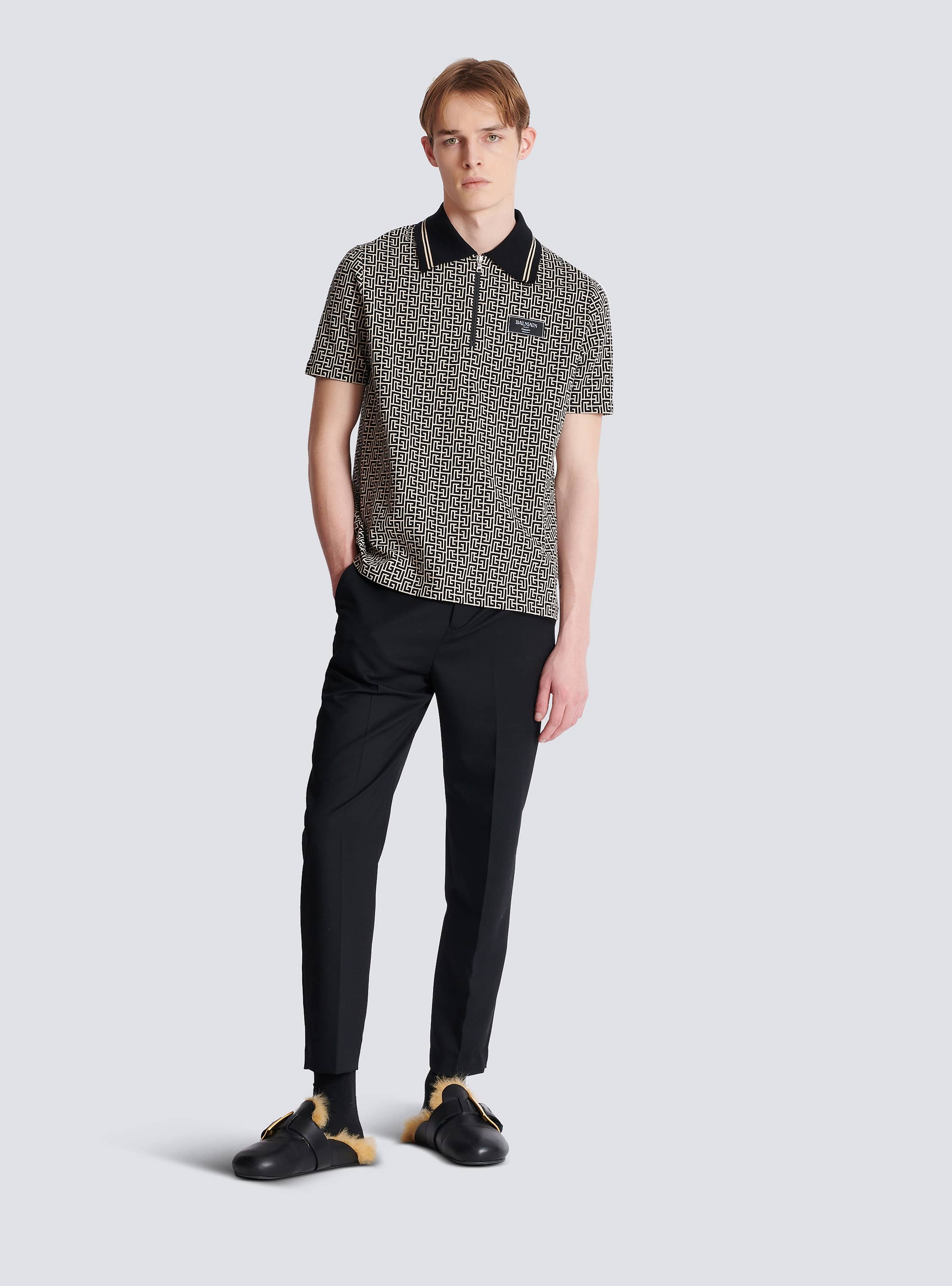 PB Labyrinth jacquard polo shirt black - Men | BALMAIN