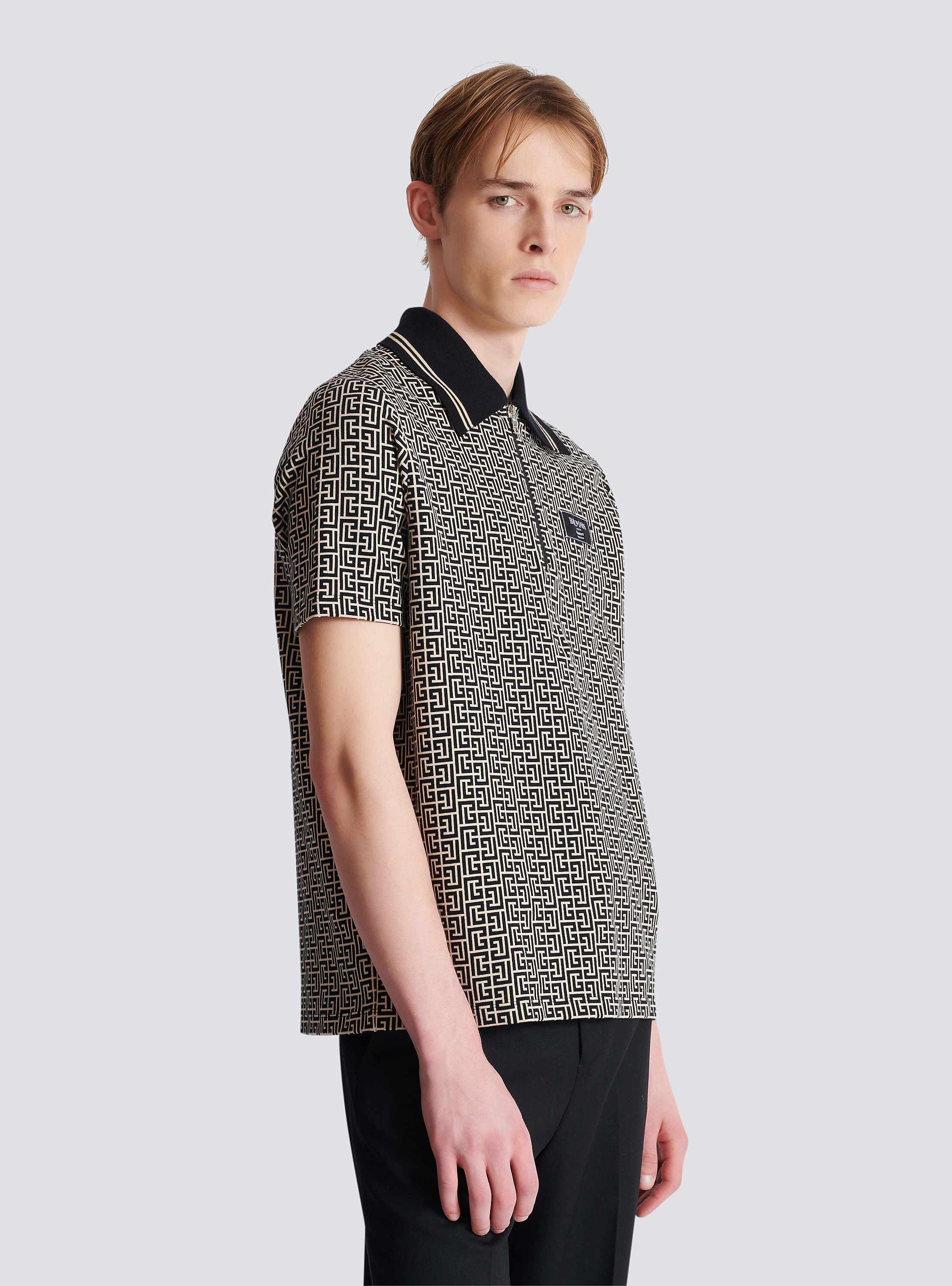 Cotton polo shirt with leather Balmain Couture label black