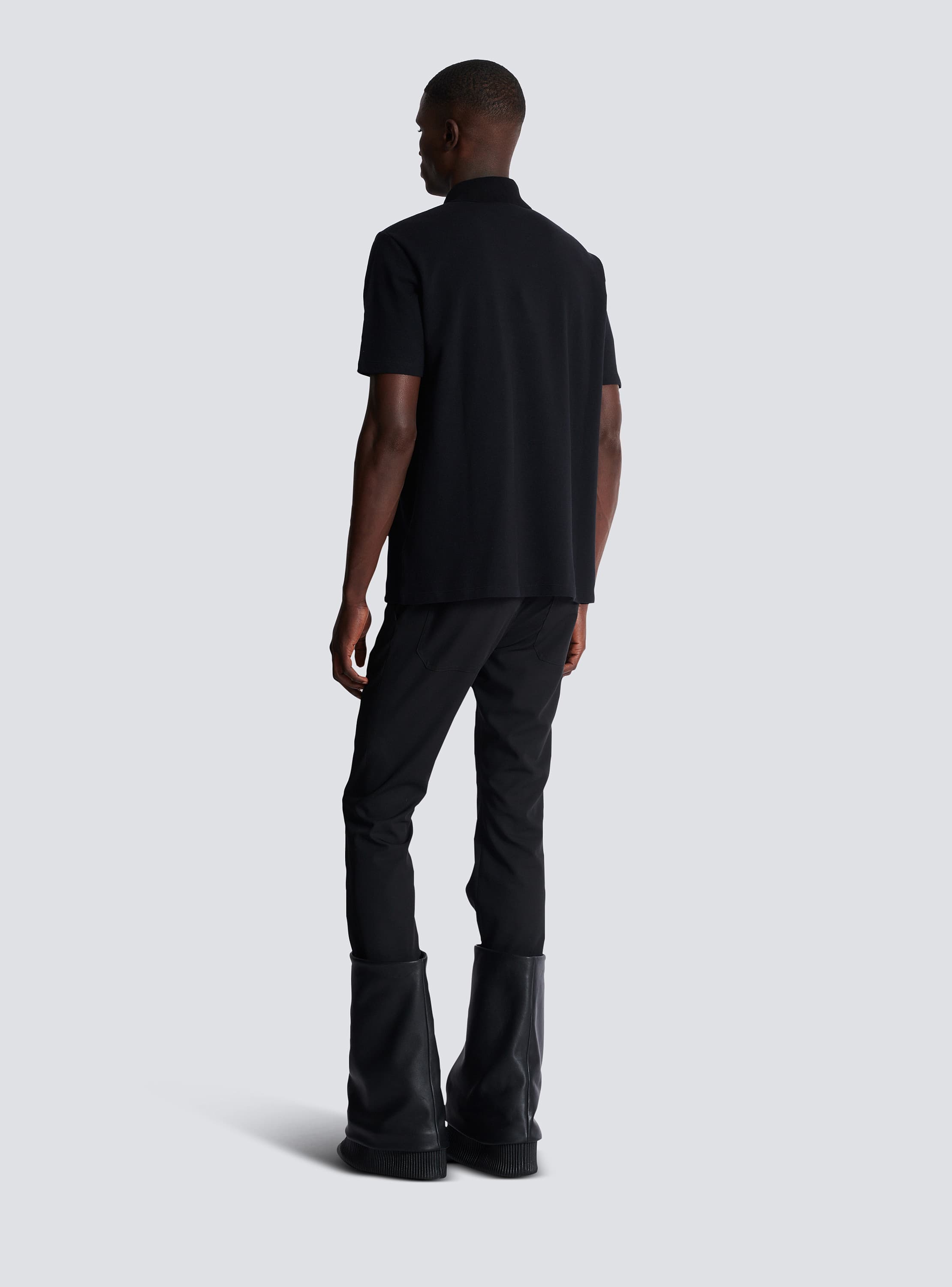 Cotton polo shirt with leather Balmain Couture label - Men