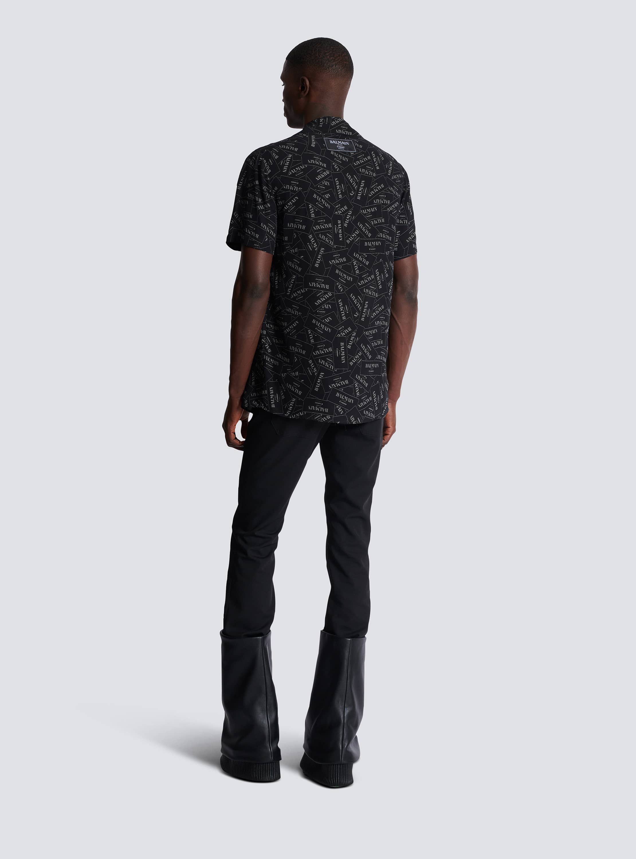 Pyjama shirt with all-over Balmain label print black - Men