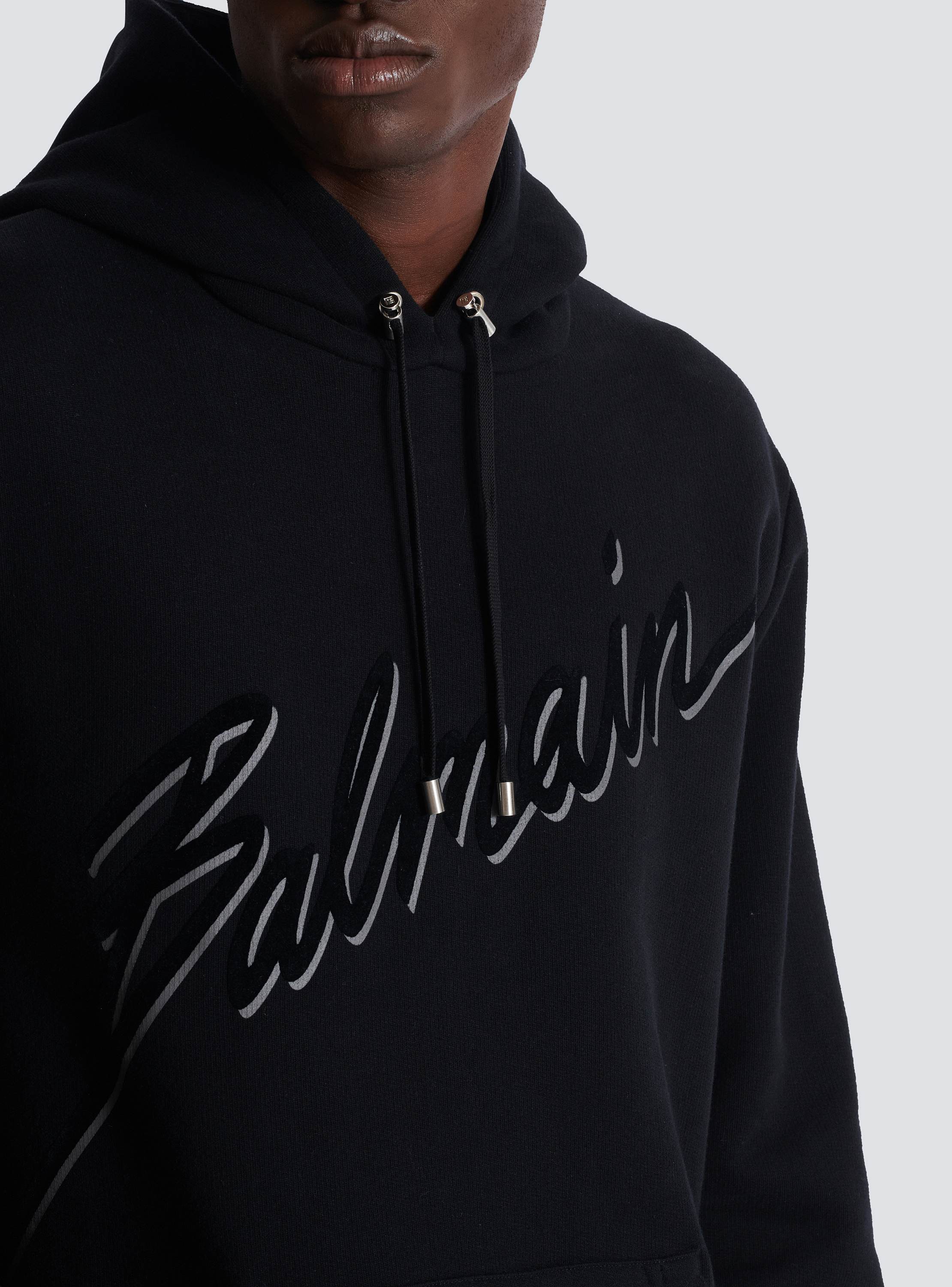 Flocked Balmain Letter hoodie black - Men | BALMAIN