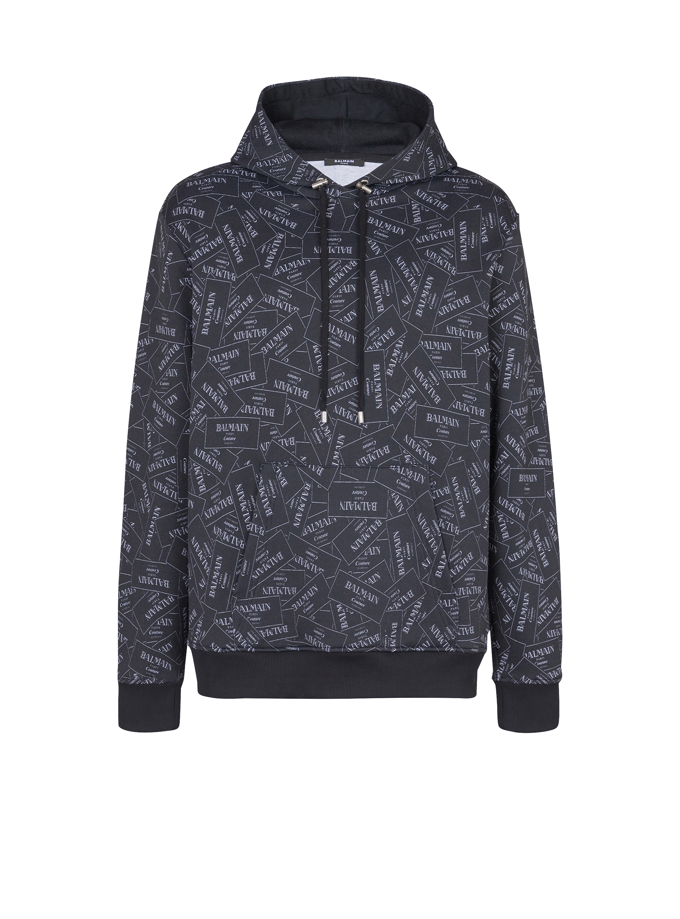 Hoodie with all-over Balmain label print