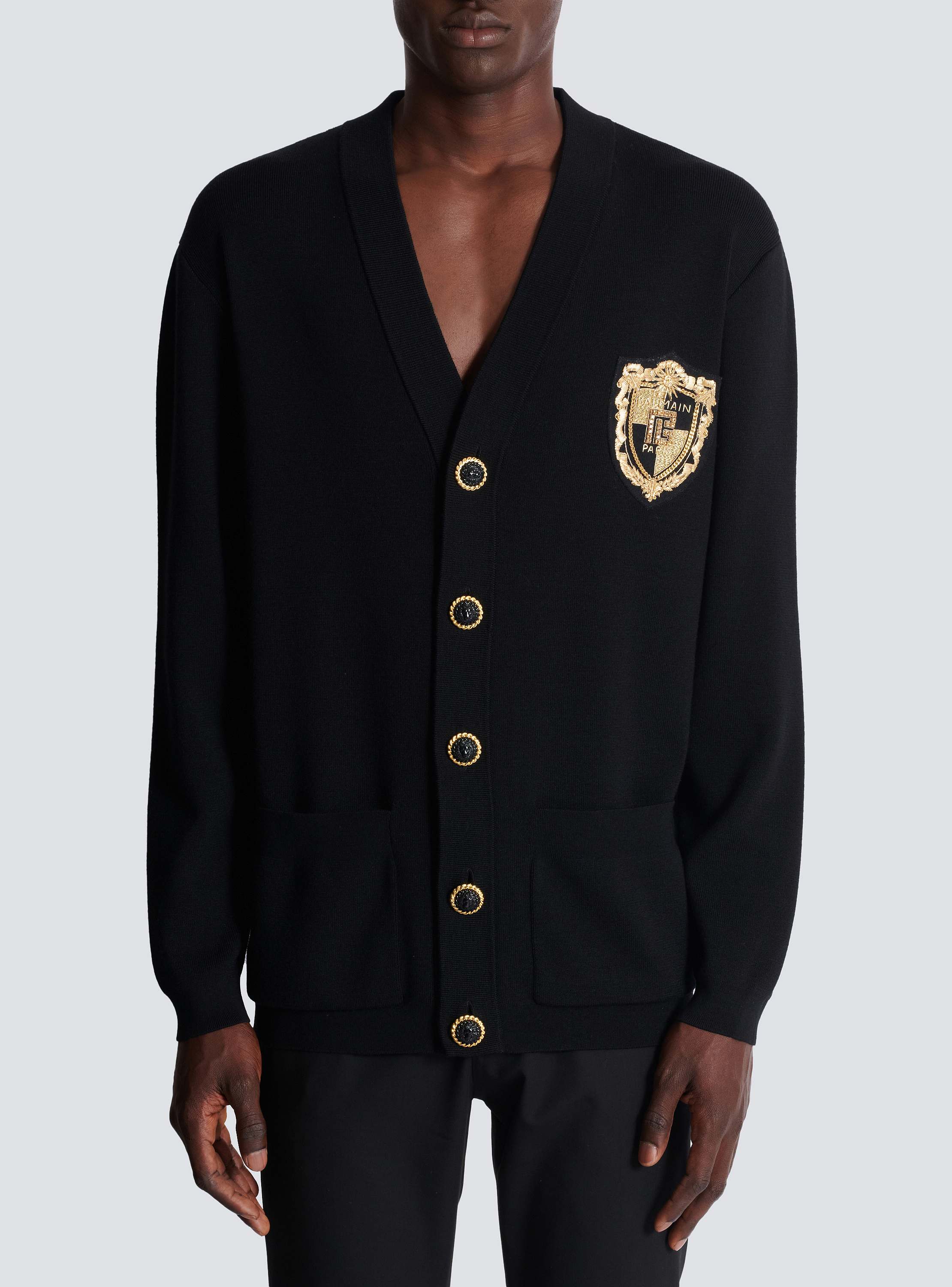 合馬公式アカウント２！BALMAIN　ロゴパッチ　ニットジャケット（S） BALMAIN バルマン 18SS エンブレムサイドジップパーカー ロゴ