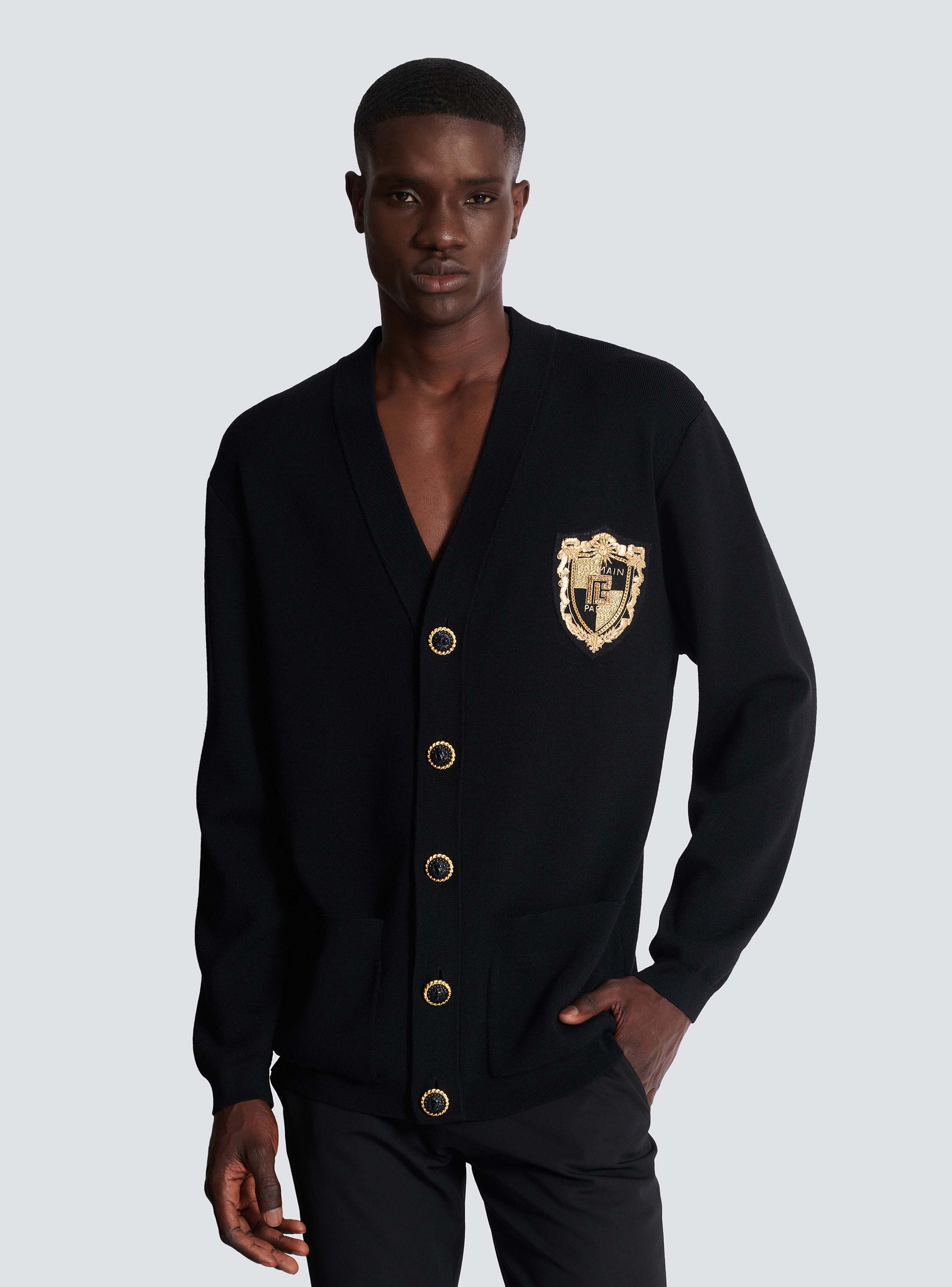 Knit cardigan with embroidered patch - Men | BALMAIN