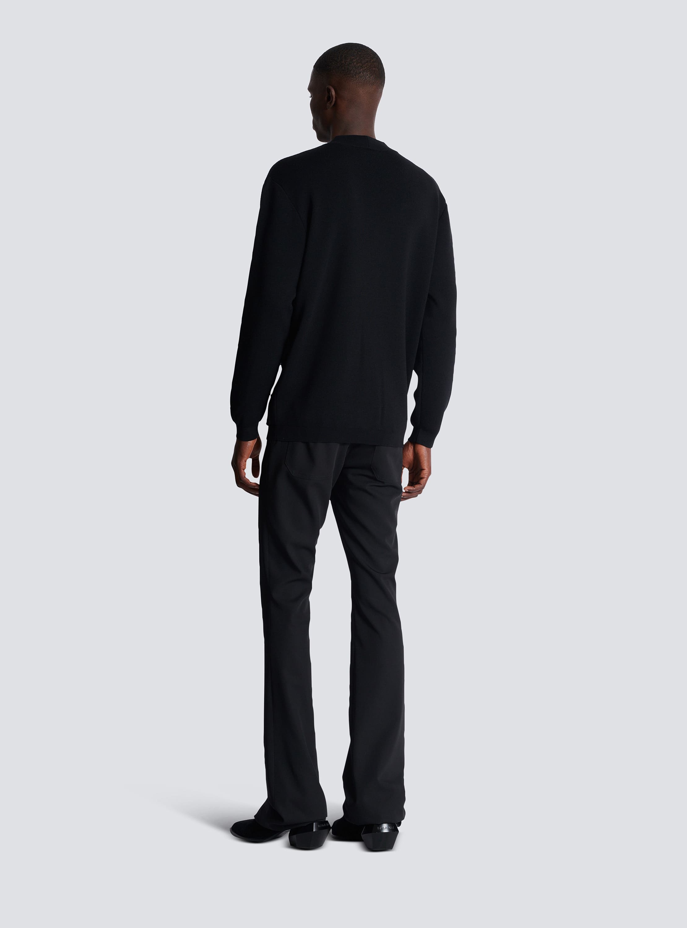 Knit cardigan with embroidered patch black - Men | BALMAIN Knit cardigan with embroidered patch black - Men | BALMAIN