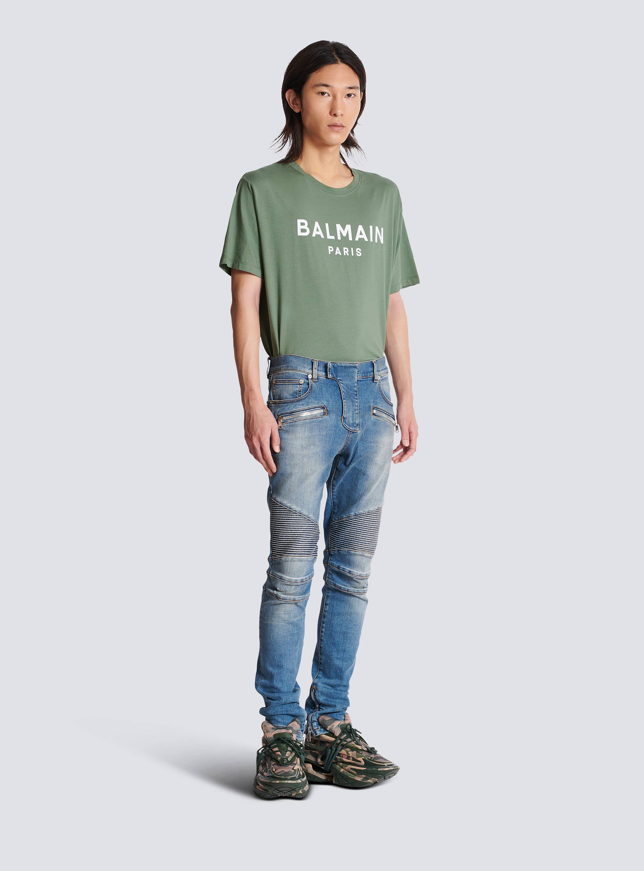 Slim-fit biker jeans in blue denim - Men | BALMAIN