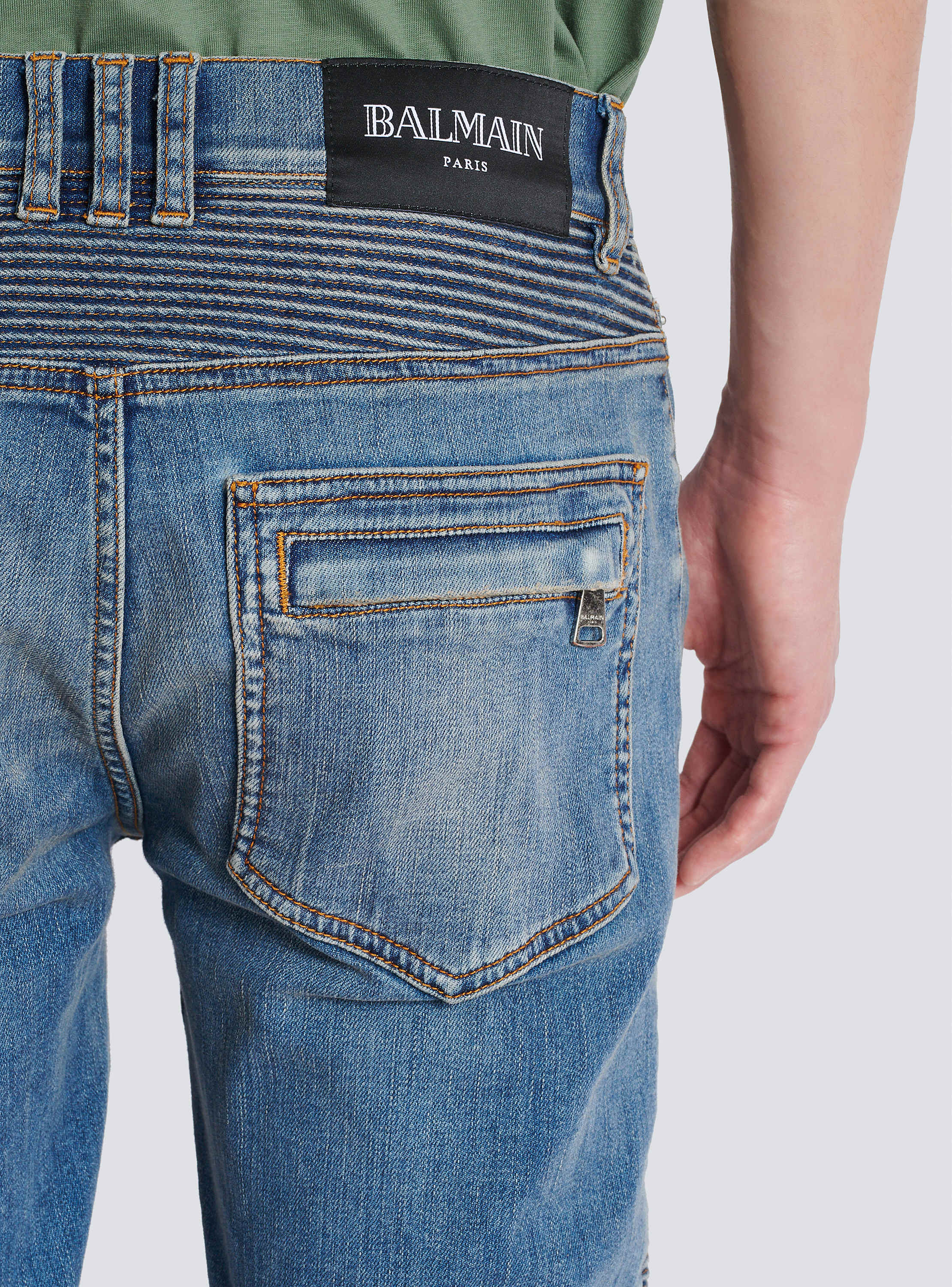 Slim-fit biker jeans in blue denim blue - Men | BALMAIN
