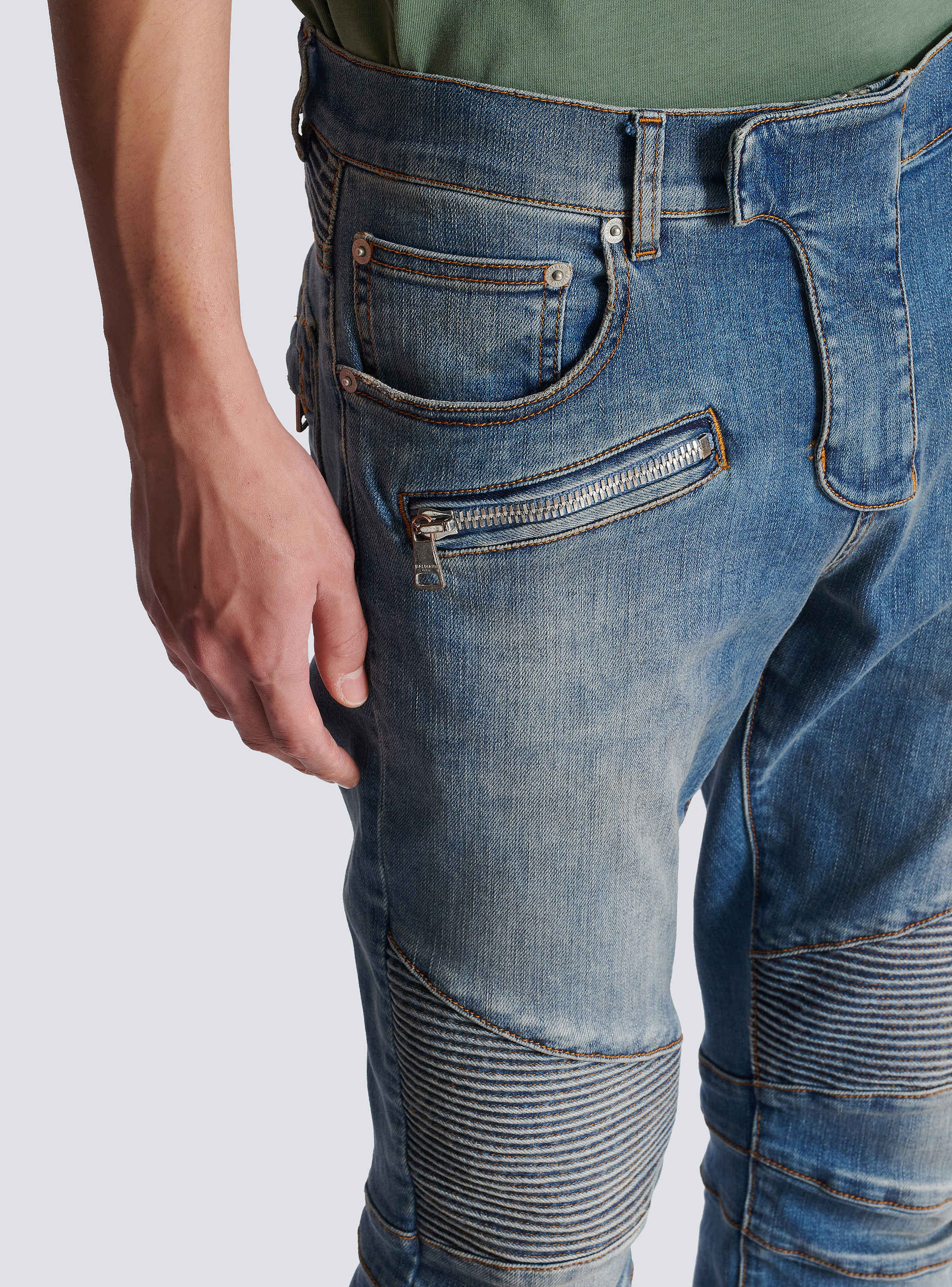 Slim-fit biker jeans in blue denim - Men | BALMAIN