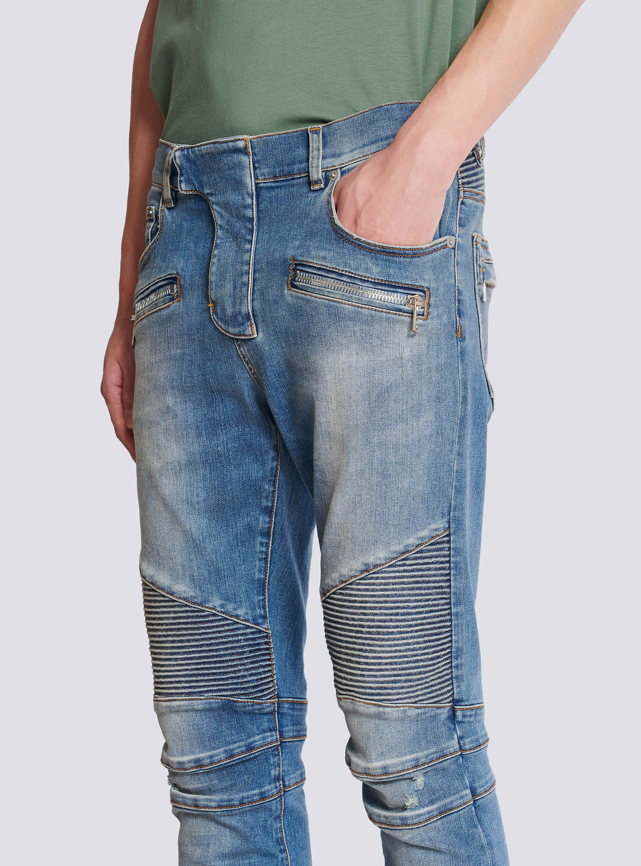 激安特価 Slim-fit biker BALMAIN | Men - denim blue in jeans