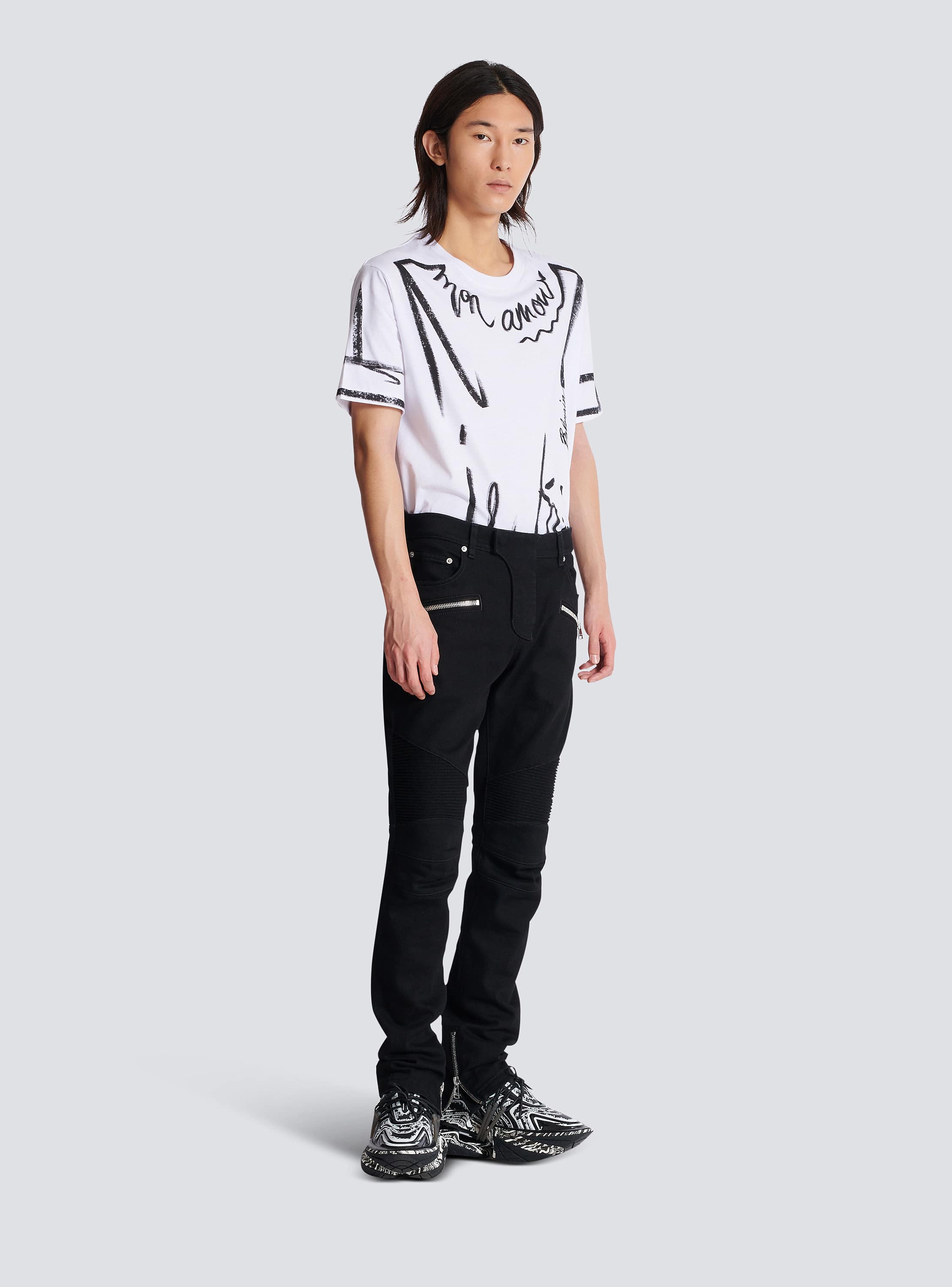 Slim-fit biker jeans in black denim black - Men | BALMAIN